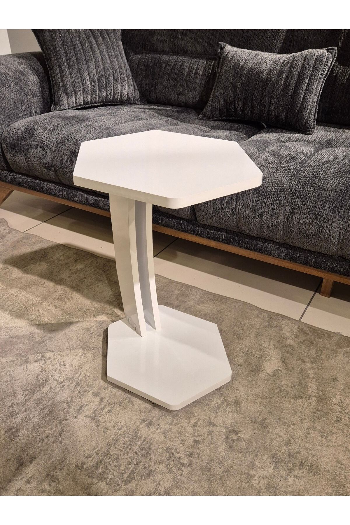 KawDesign Floransa Tekerlekli C Sehpa, Yan Sehpa, Koltuk Sehpası, Servis Sehpası - Altıgen