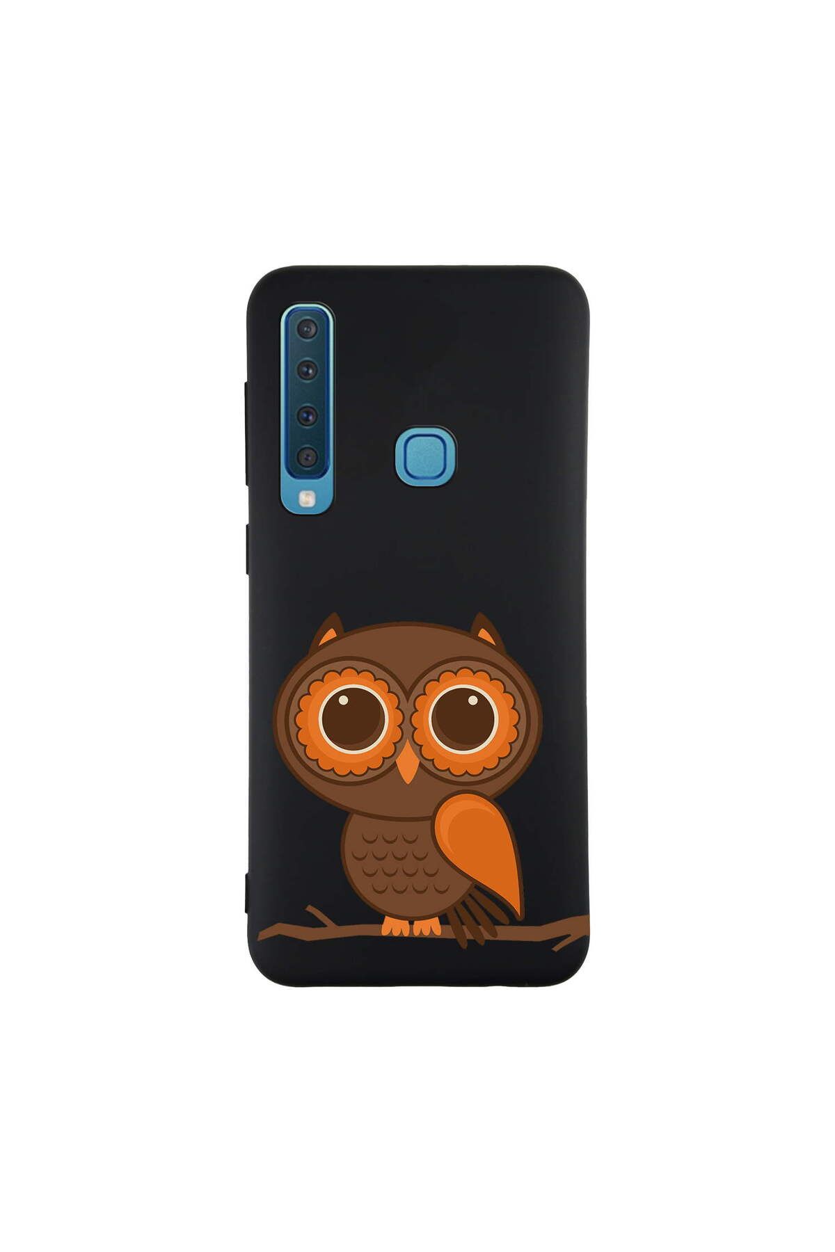 PrintiFy Samsung Galaxy A9 2018 ile Uyumlu Baykuş (0214a) Tasarımlı Siyah Lansman Silikon Kılıf