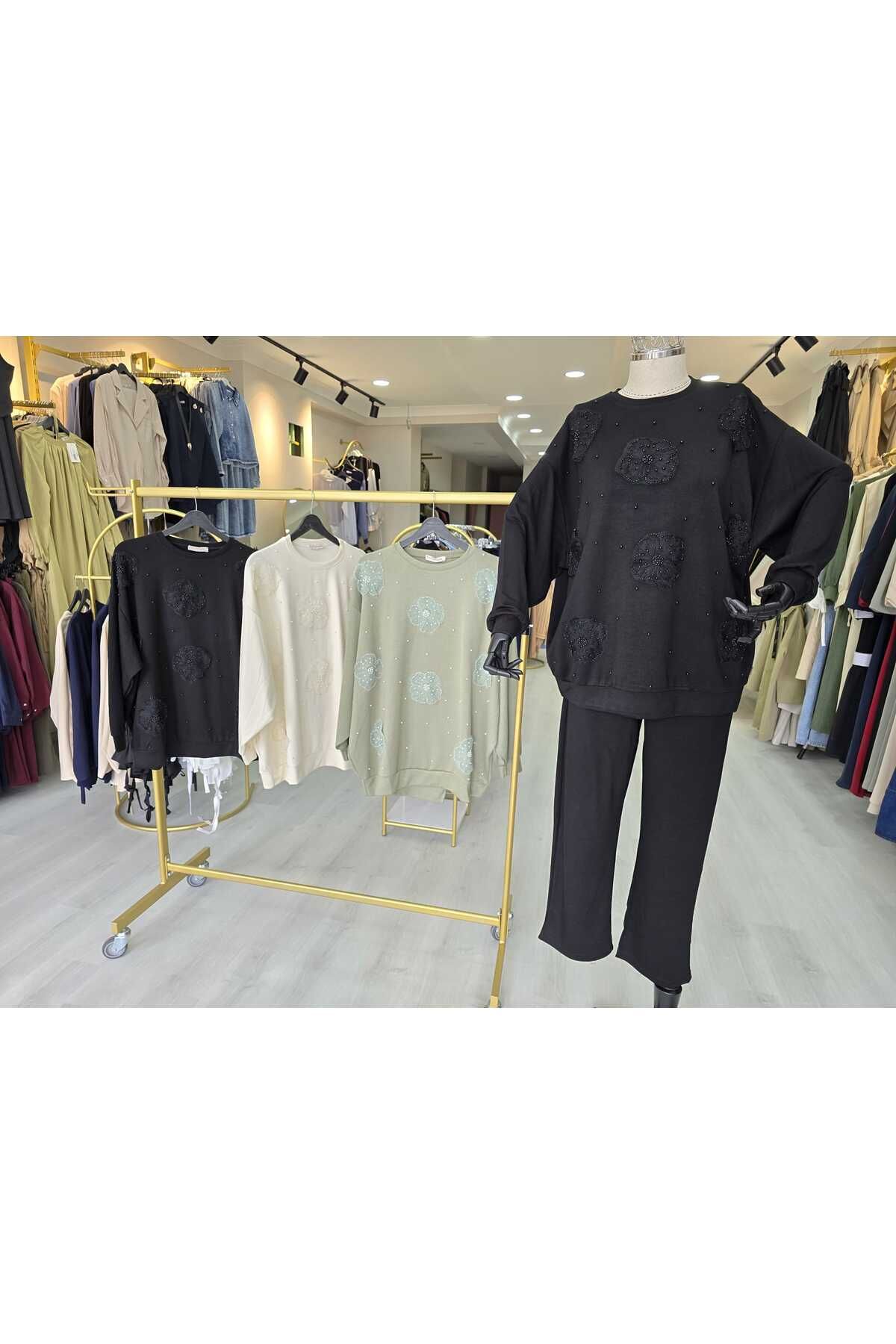 MODA Çiçekli Eşofman Takımı (Siyah)