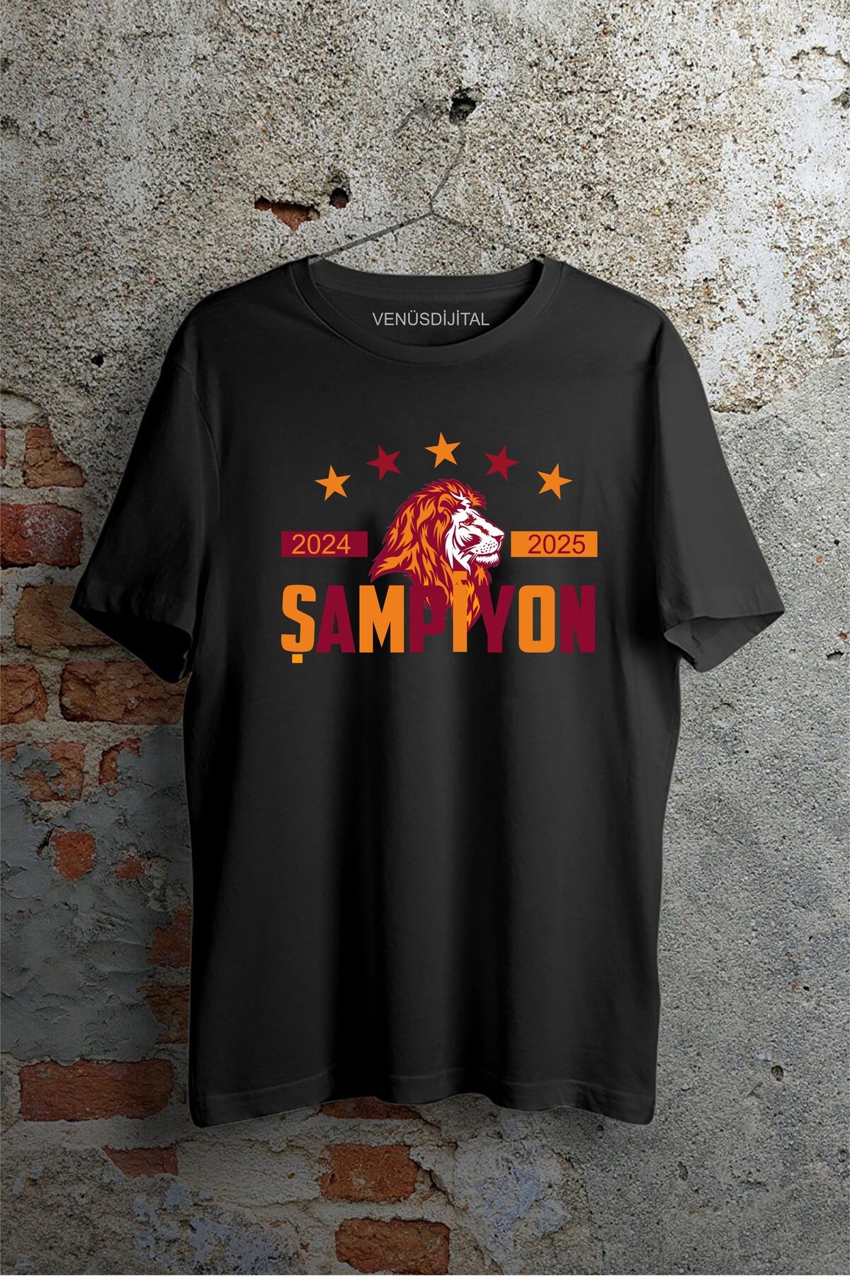 venüsdijital Şampiyon 2024-2025 Sarı Kırmızı Baskılı Tişört