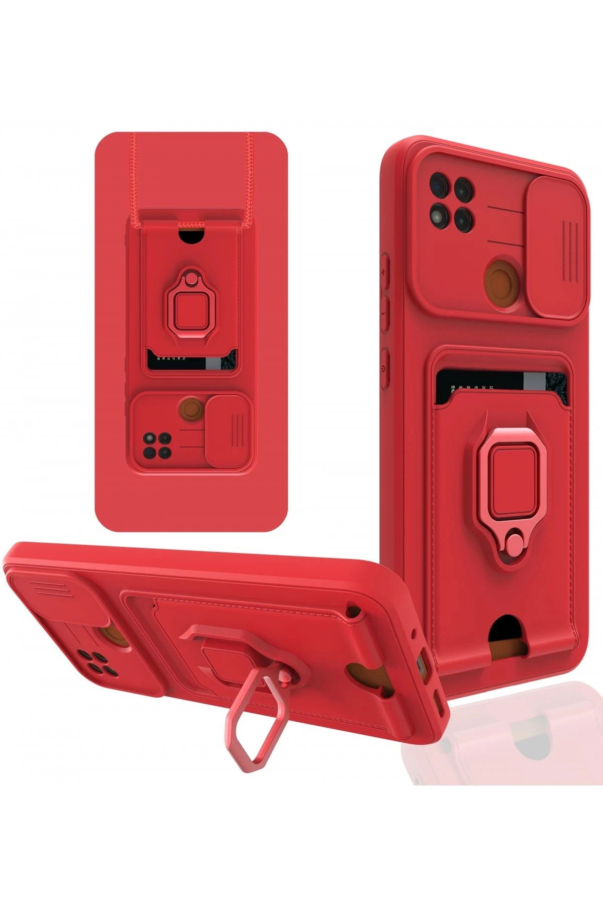 NewFace Xiaomi Redmi 9C Kılıf Zuma Kartvizitli Yüzüklü Silikon - Kırmızı WLZOR