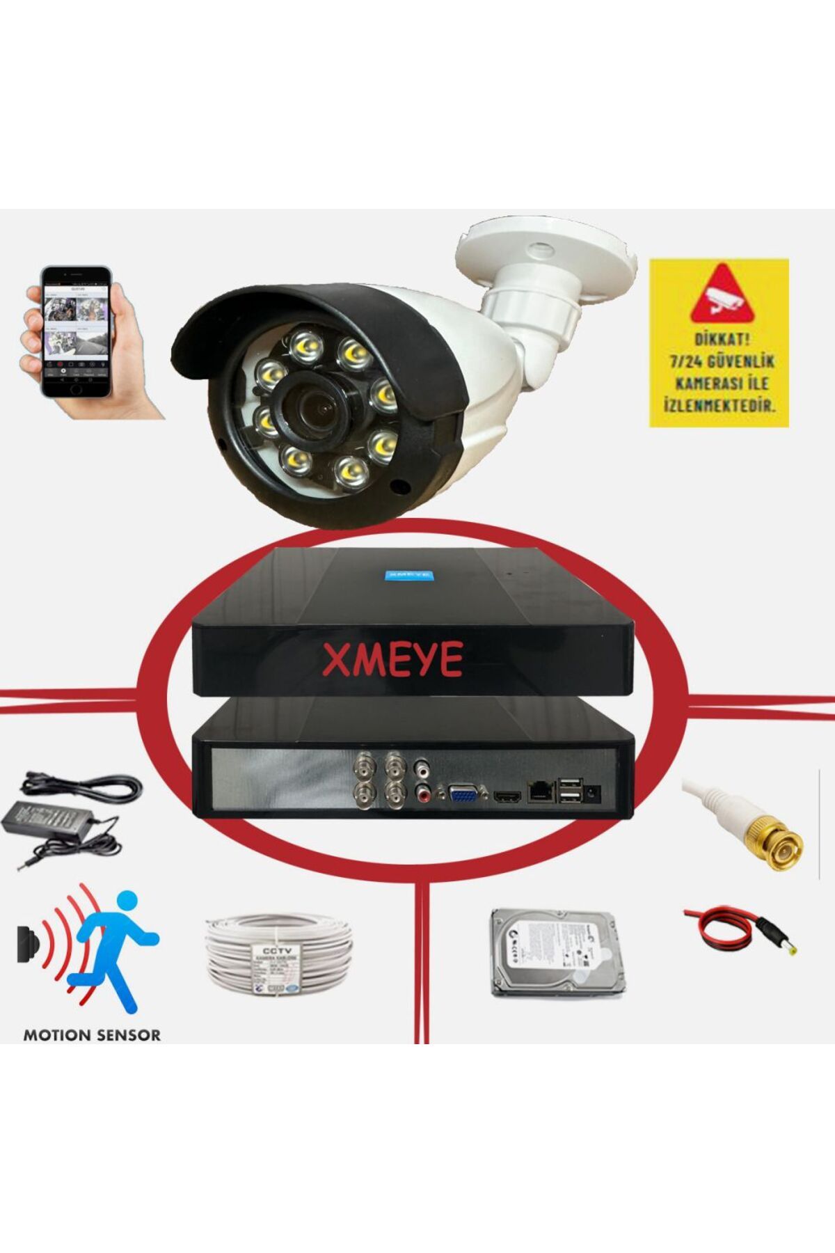 BİSES 1 li Hareket Algılayan 5 MP Lens 8 Warm Led Gece Renkli Gösteren Güvenlik Kamerası Seti BS 2308W