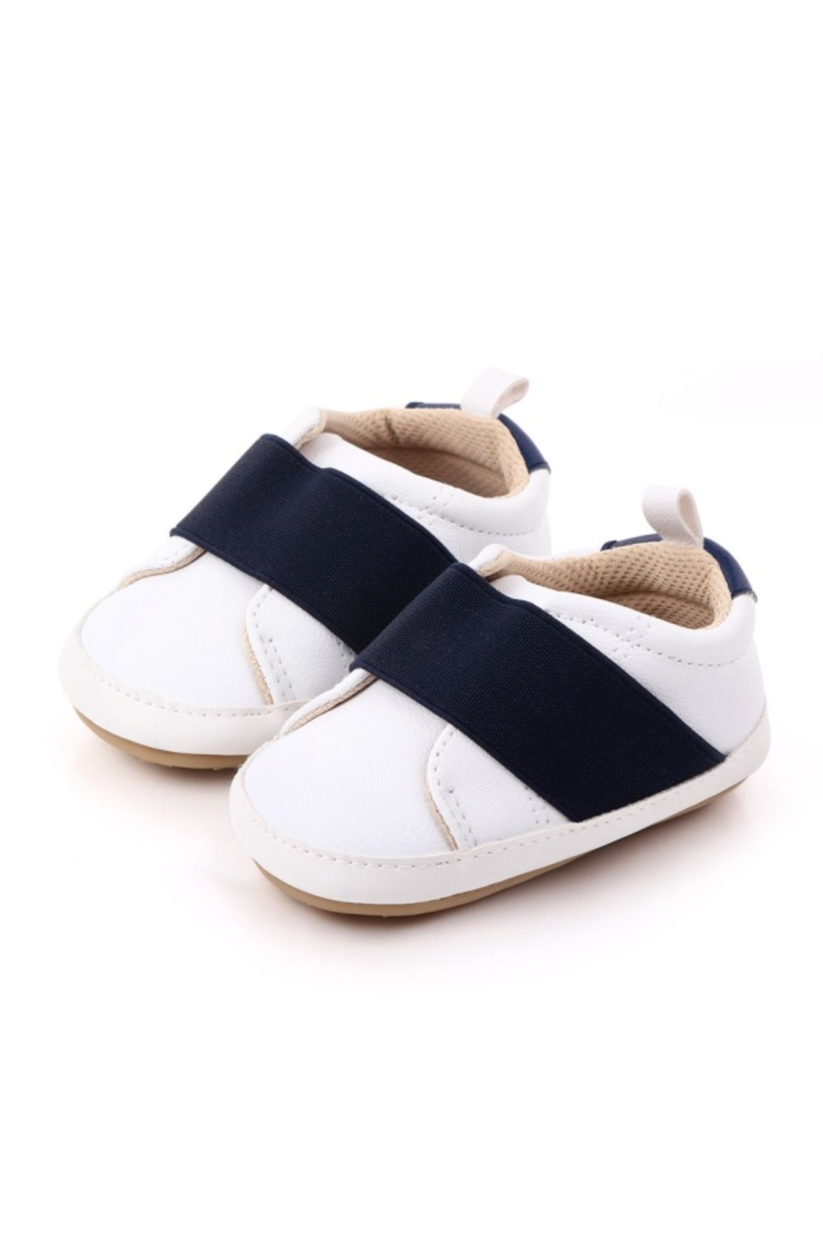 Superbaby-Pantofi albi cu banda elastica bleumarin 4