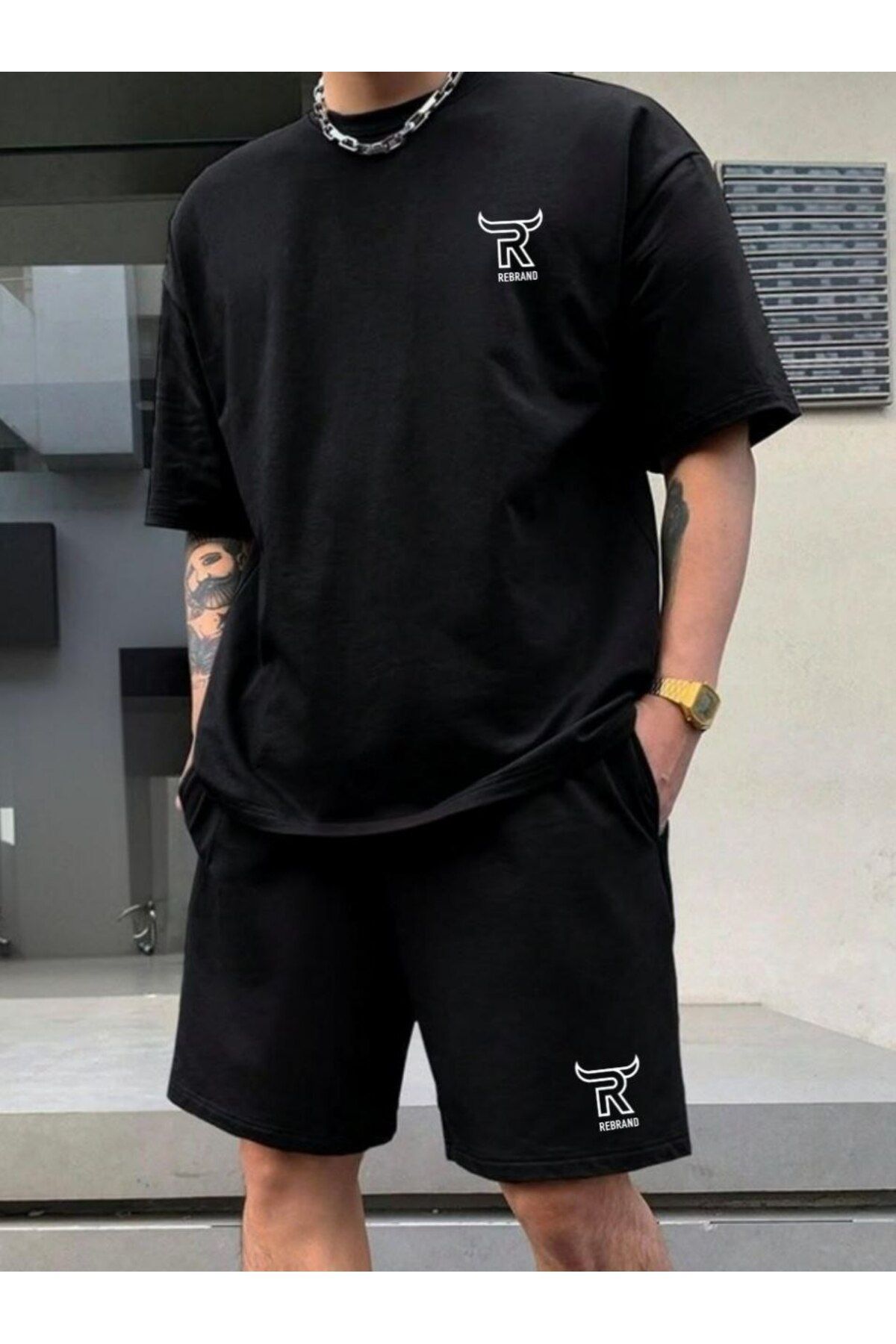 REBRAND Oversize T-shirt Takımı - Baskılı Alt Üst şort Takımı