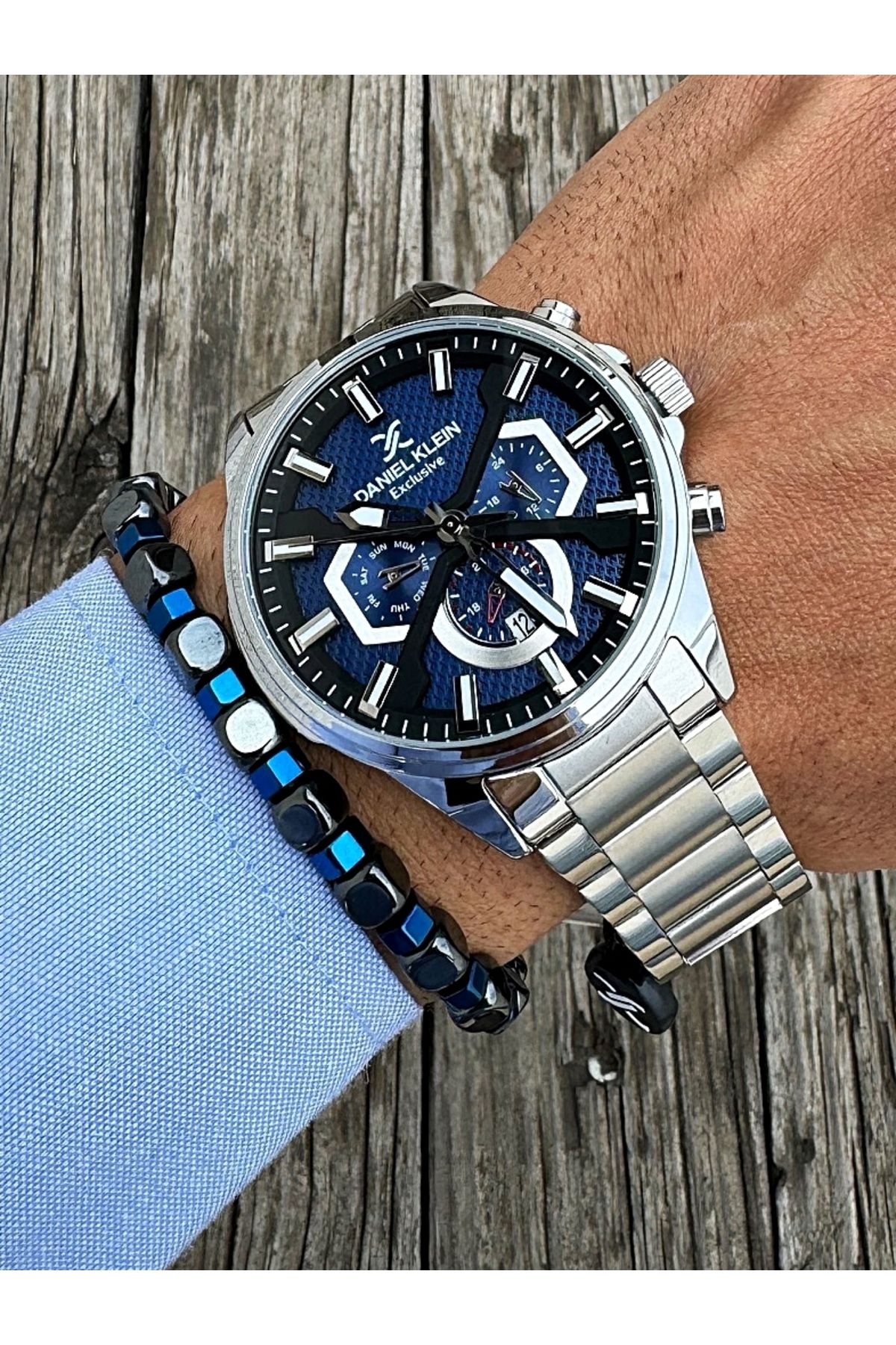 Daniel Klein Exclusıve Fonksiyonlu 2 Yıl Garantili Gümüş Renk Erkek Kol Saati Doğal Taş Bileklik Hediyeli Dkl29