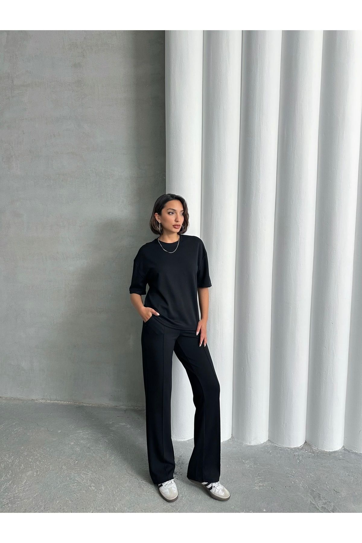 Lusin-Women's Black Soft Modal Fabric Short Sleeve Pants Blouse Tracksuit Set 7