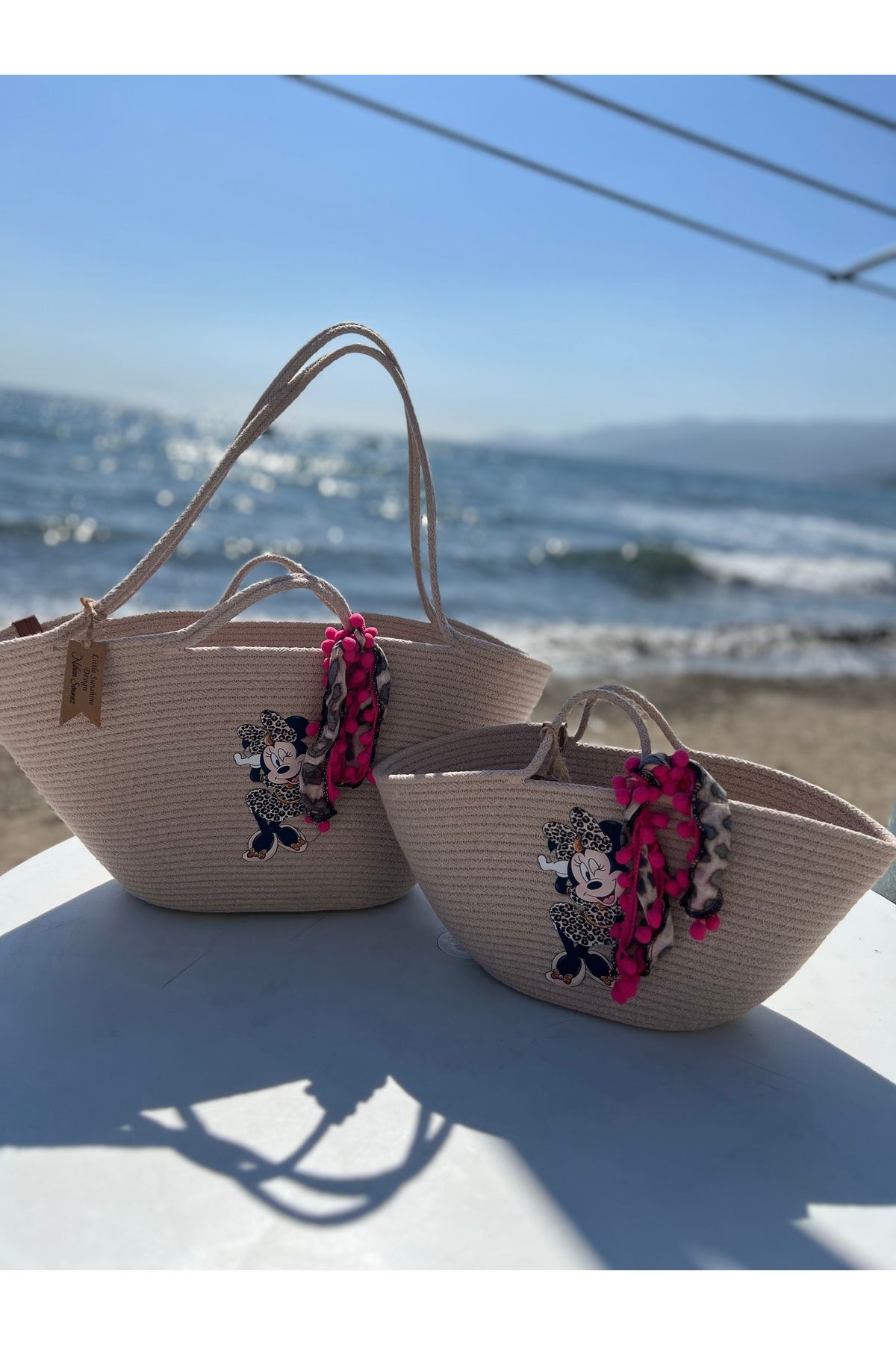 NA ADDESIGN Anne Kız Plaj Çantası, Anne Kız Mickey Mouse Çanta