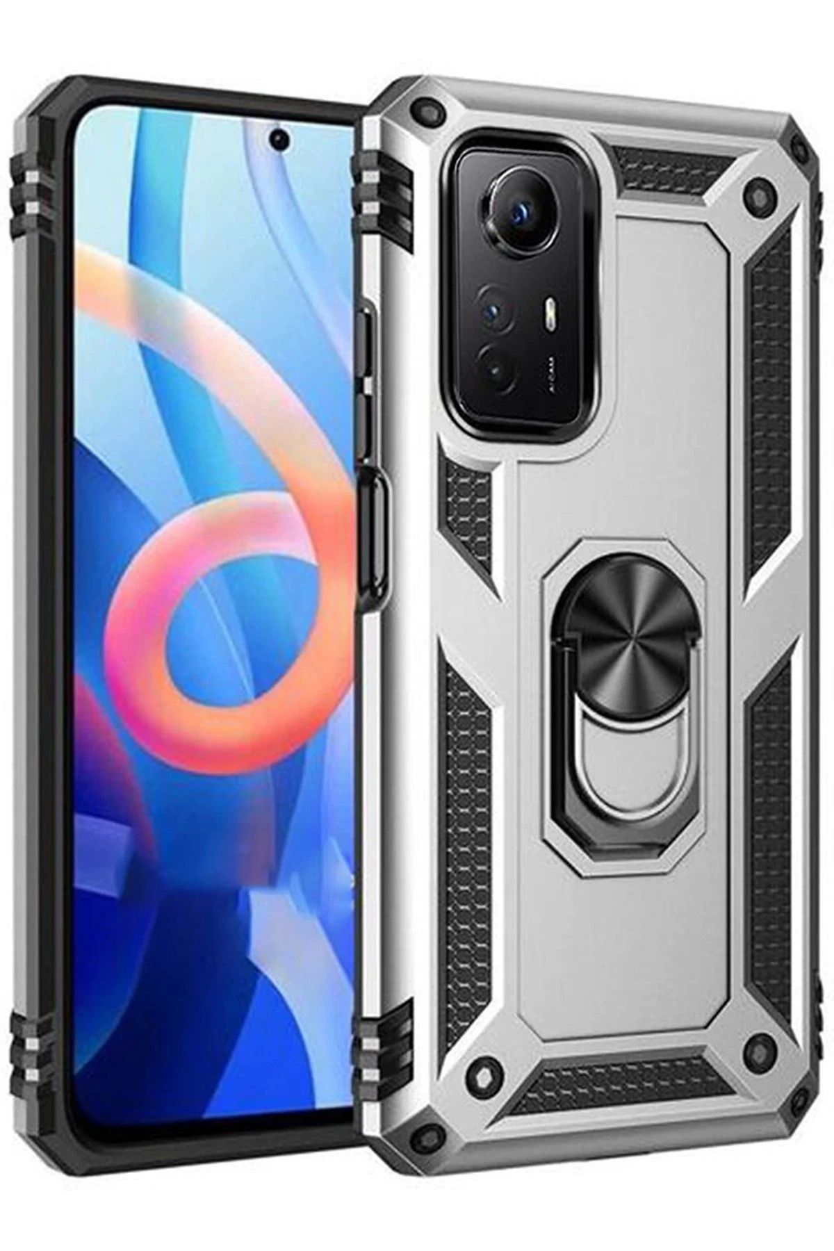 NewFace Xiaomi Redmi Note 12S Kılıf Sofya Yüzüklü Silikon Kapak - Gümüş WLZOR
