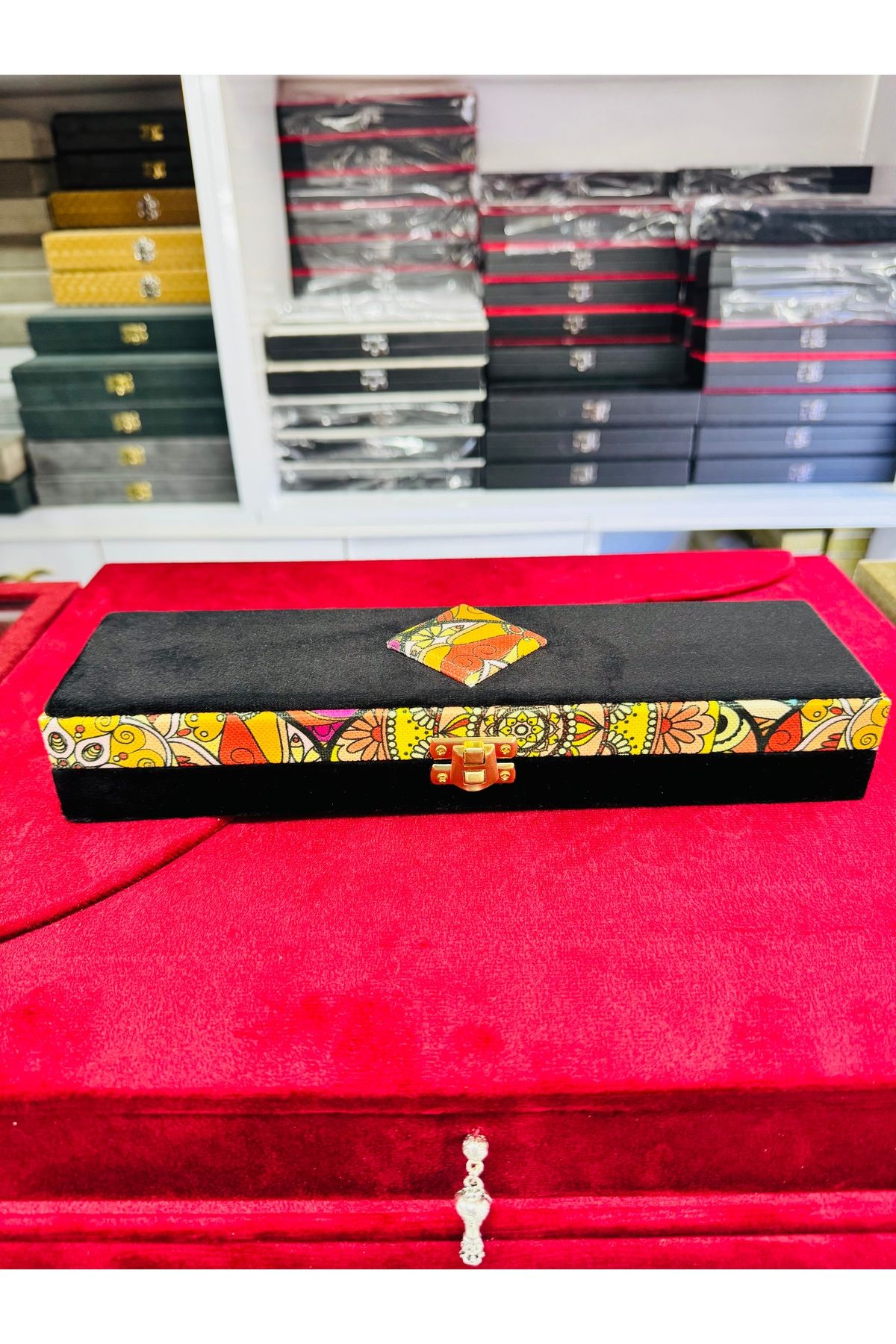 ARTSS JEWEL Kadife Kaplı Mdt Hediyelik Tesbih, Takı, Mücevher Kutusu 28x7x4,5 cm