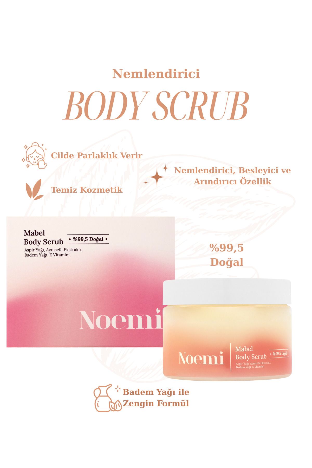 Noemi Doğal Body Scrub - Nemlendirici Özellikli El Ve Vücut Peelingi - Mabel 300ml