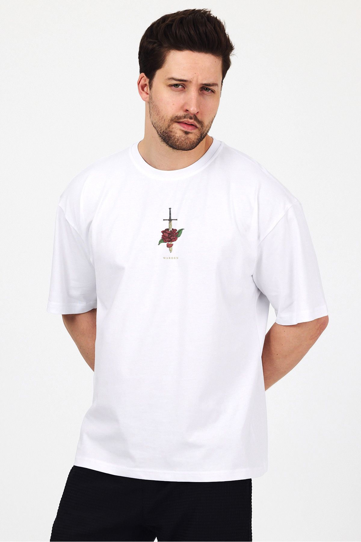 THE RULE Unisex Warden Baskılı Oversize %100 Pamuk Geniş Kesim Yumuşak Dokulu Bisiklet Yaka T-Shirt RF0509