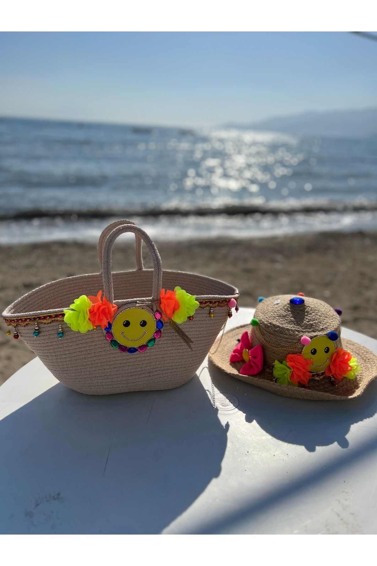 NA ADDESIGN Plaj çantası ve hasır şapka, tasarım çanta şapka takım (TEKTİR)