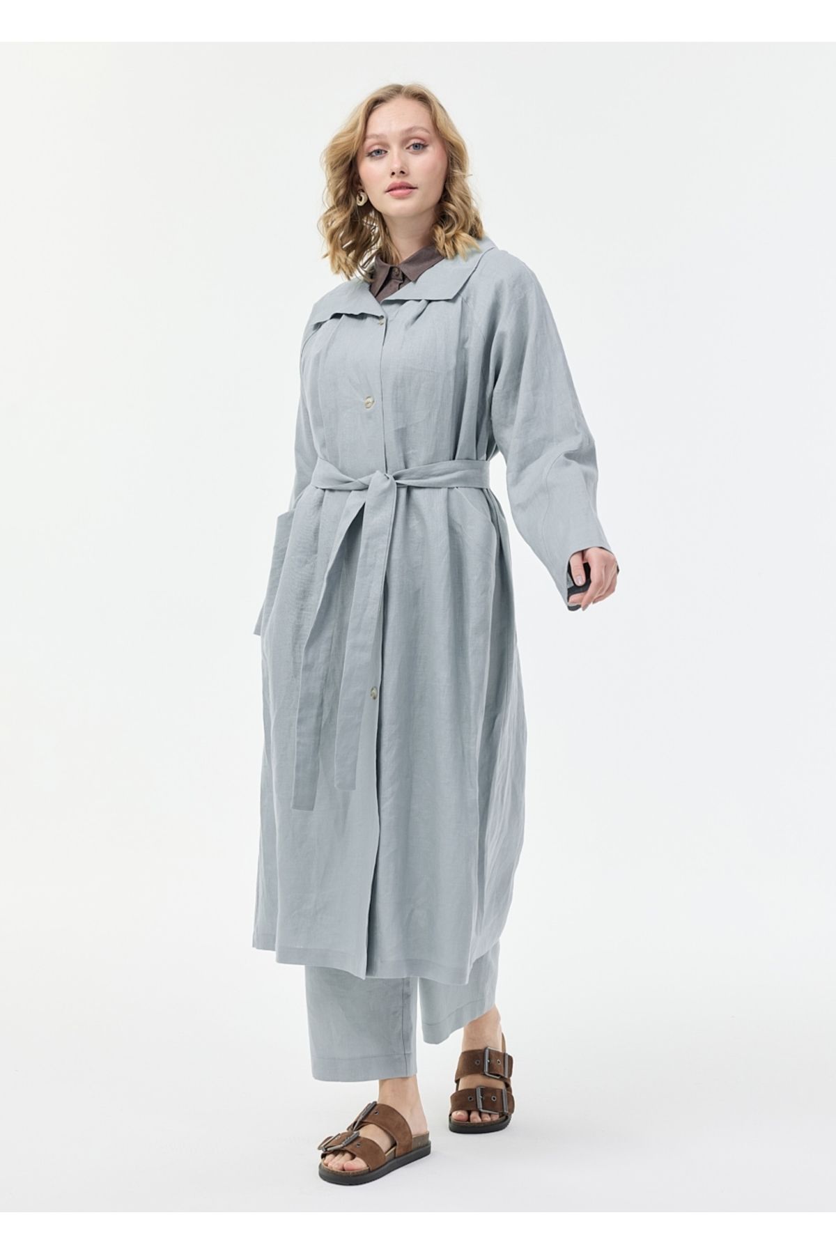 Armağan-Raglan Sleeve Wide Collar Linen Cap 5
