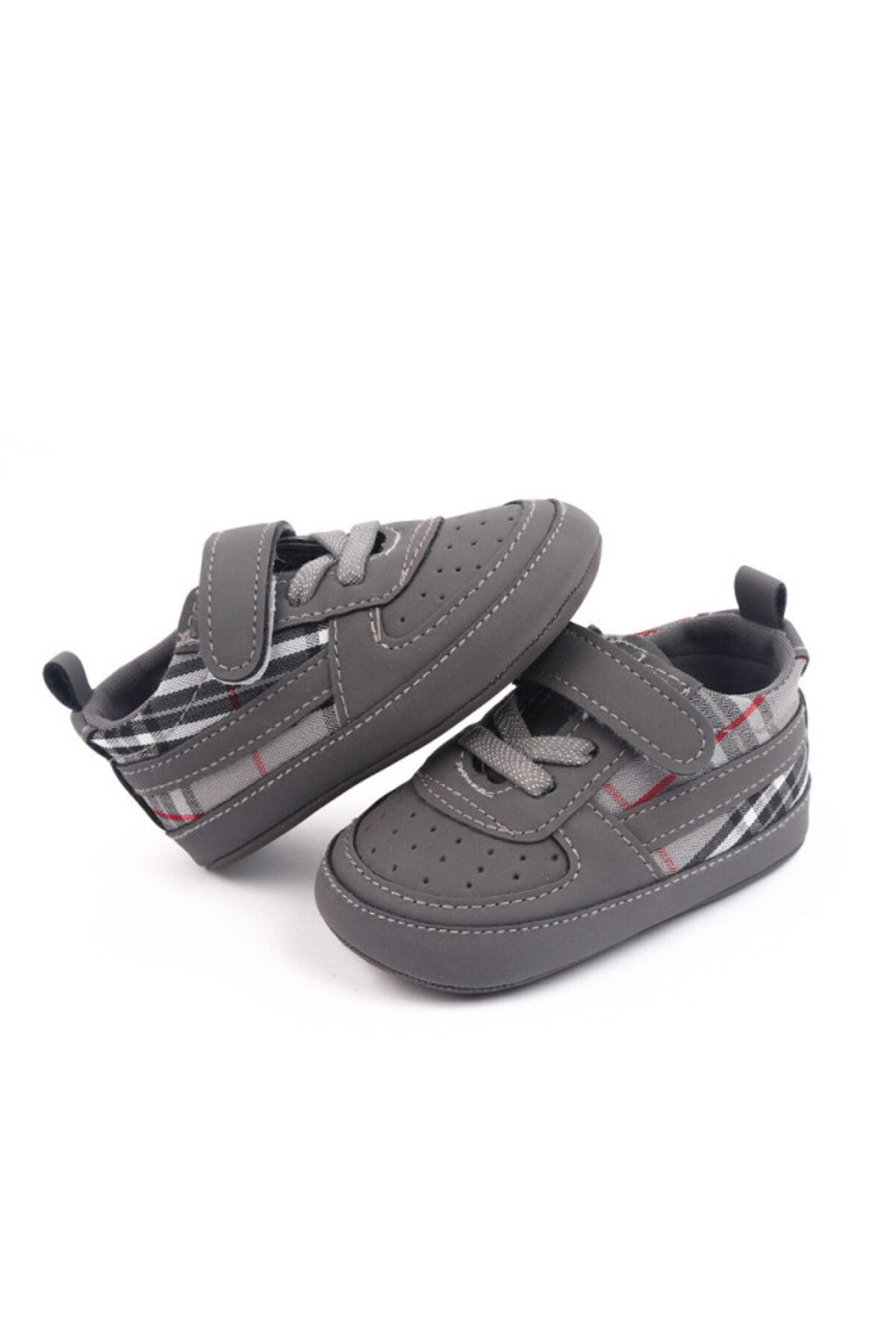 Superbaby-Pantofiori gri pentru baietei - Plaid 1
