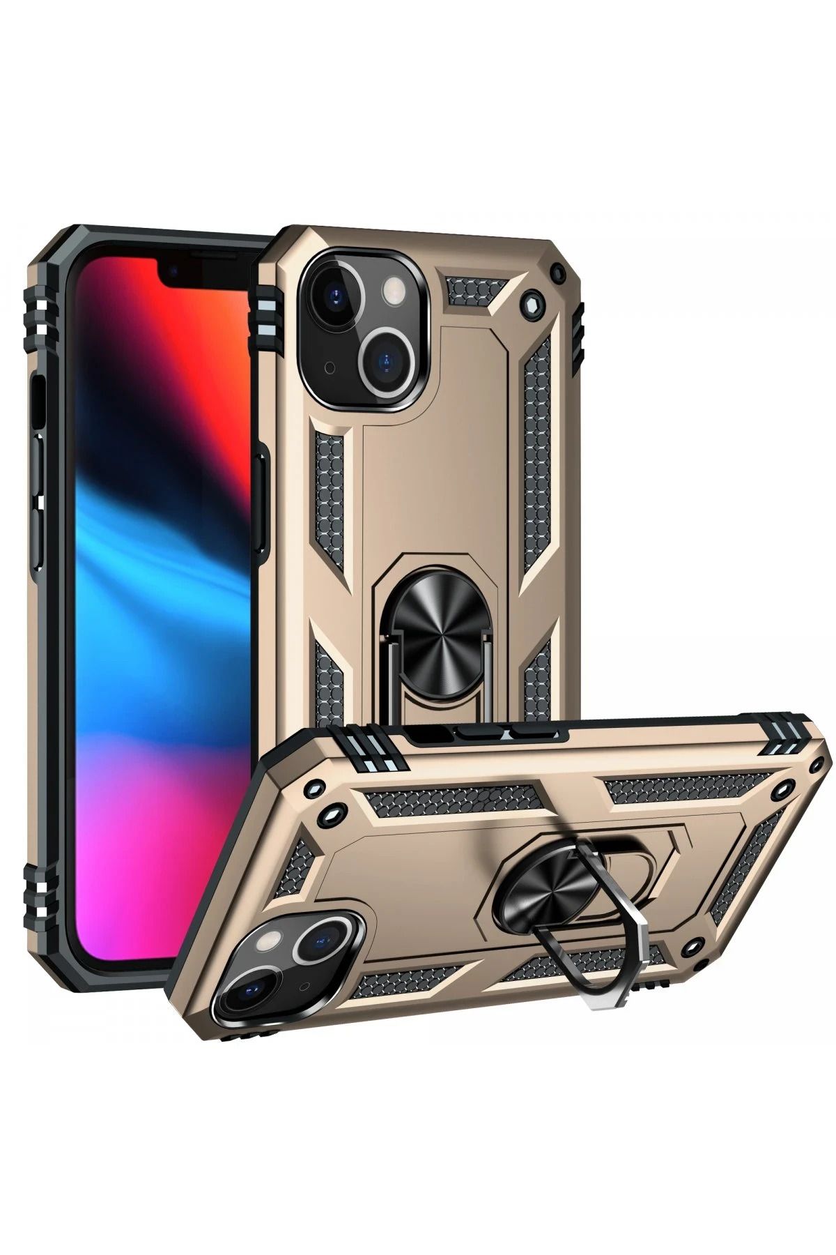 NewFace iPhone 14 Kılıf Sofya Yüzüklü Silikon Kapak - Gold WLZOR