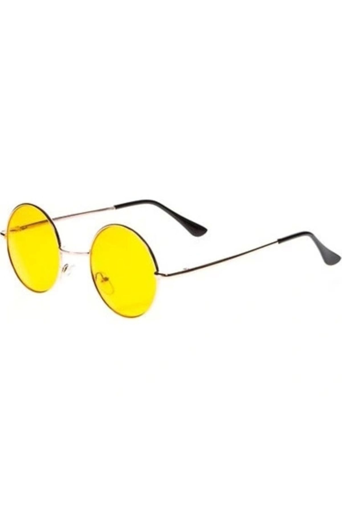 STOREMAX Yuvarlak Cam John Lennon Tarzı Hippi Gümüş Çerçeveli Sarı Gözlük