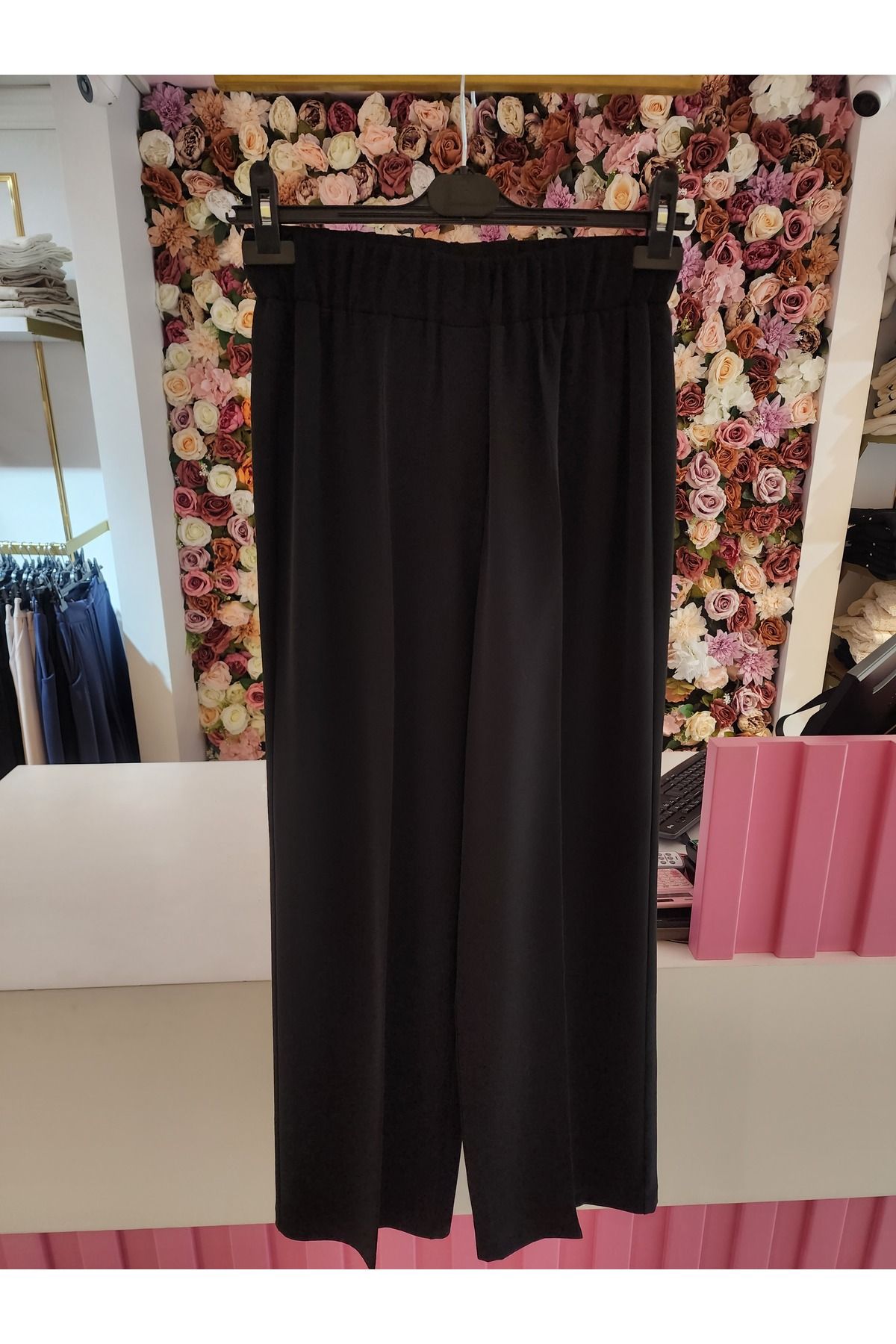 Sentez Siyah Kadın Colmar Beli Lastikli Geniş Paça Pantolon