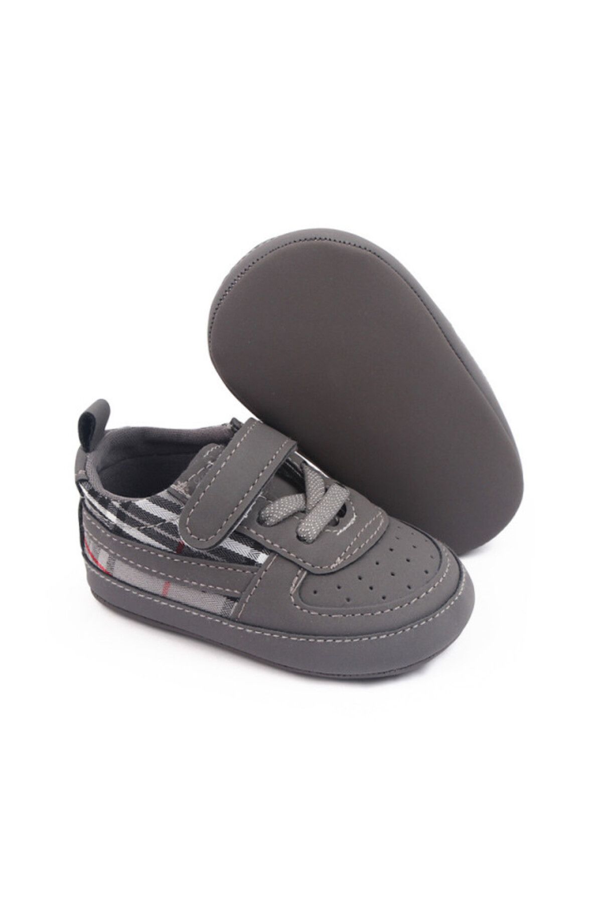 Superbaby-Pantofiori gri pentru baietei - Plaid 4