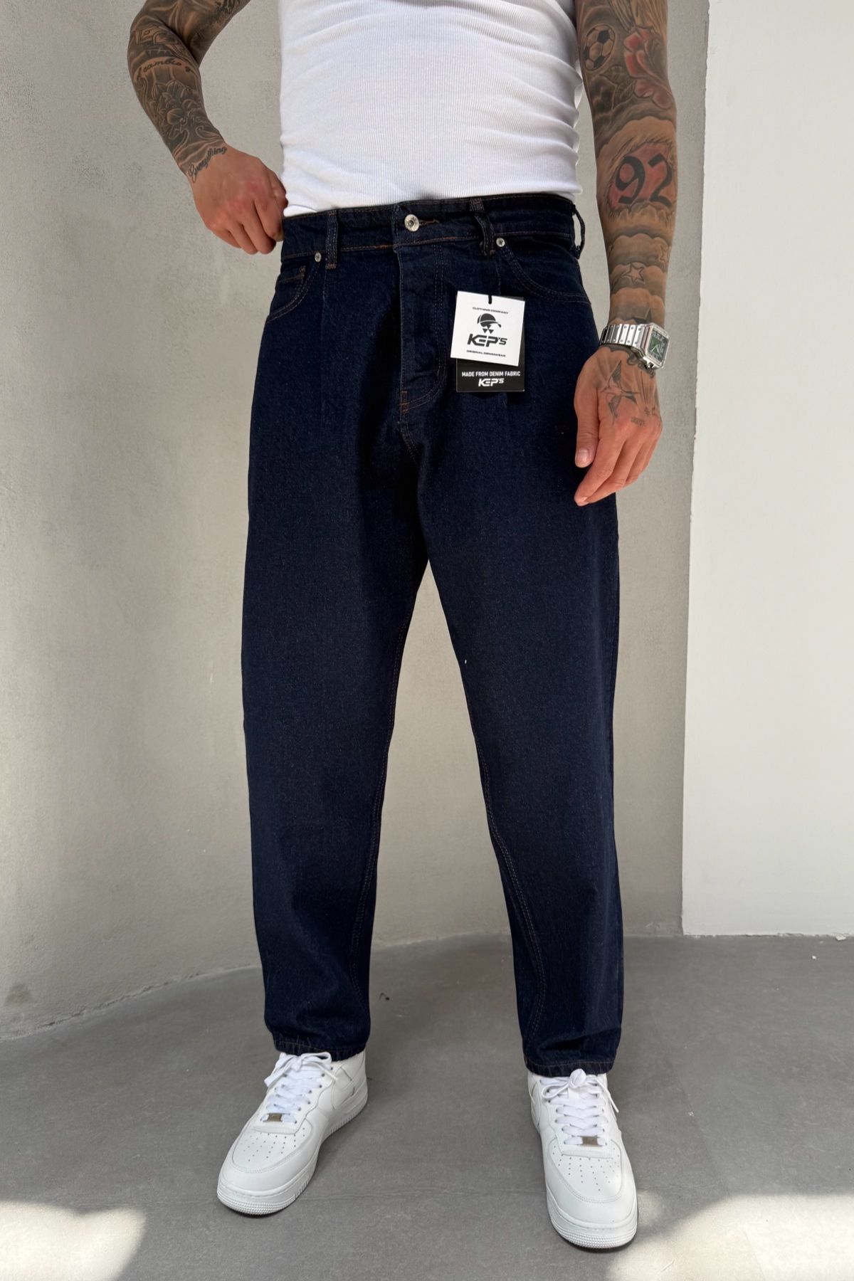 MADZEYMODA Ballon Fit Erkek Boyfriend Kalıp Lacivert Jean Kot Pantolon KE-801