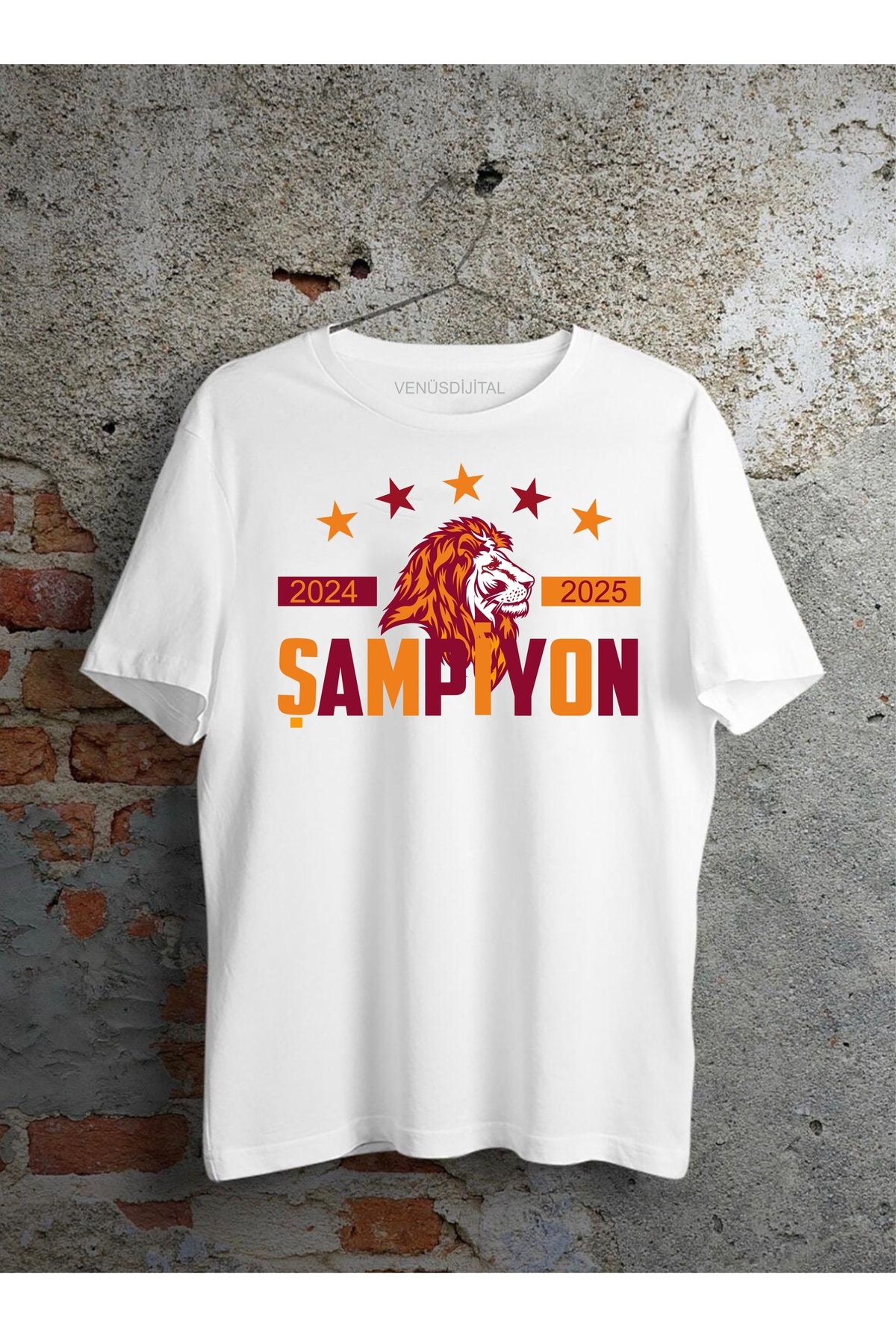 venüsdijital Şampiyon 2024-2025 Sarı Kırmızı Baskılı Tişört
