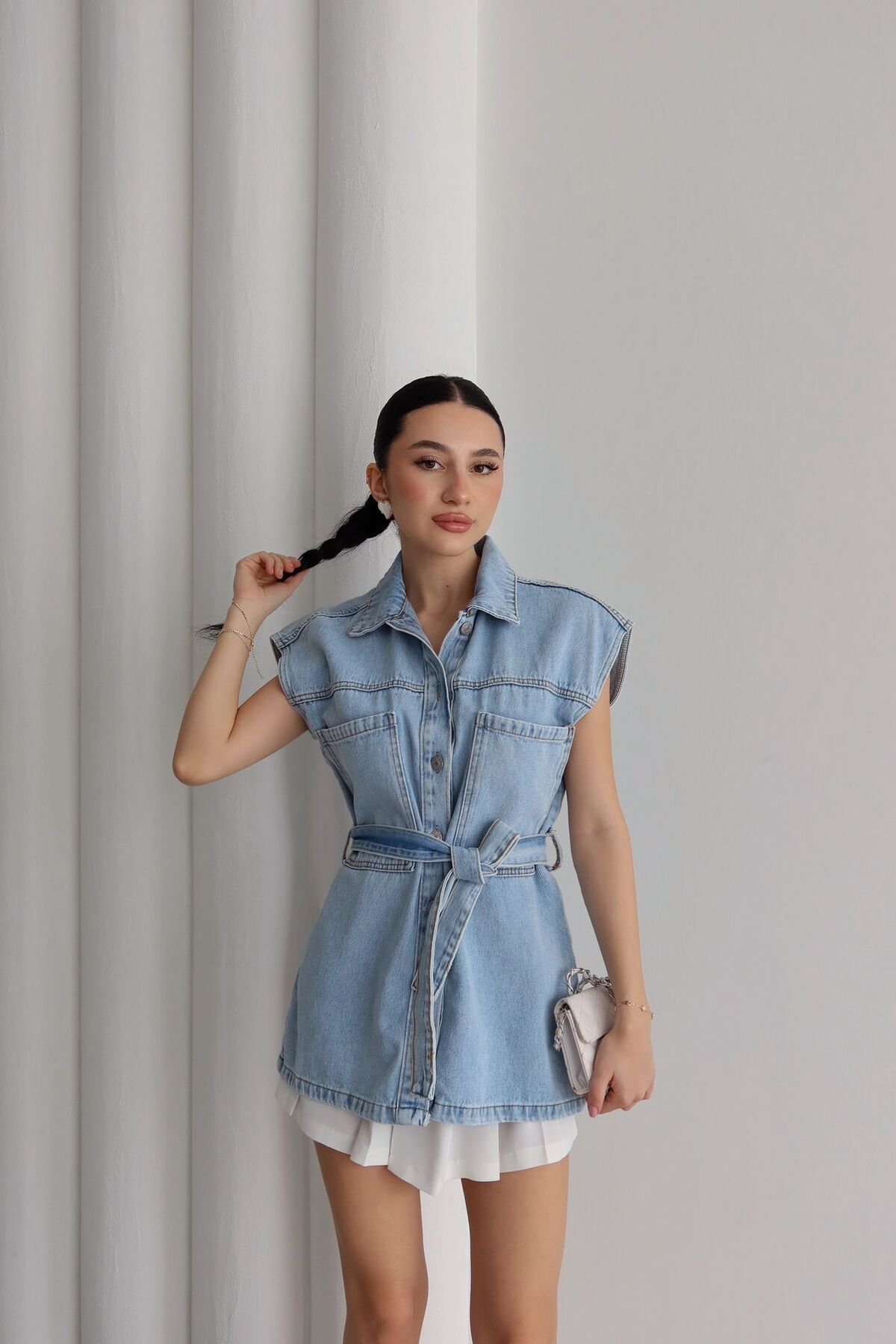 Ekim Store Mavi Kuşaklı Denim Ceket