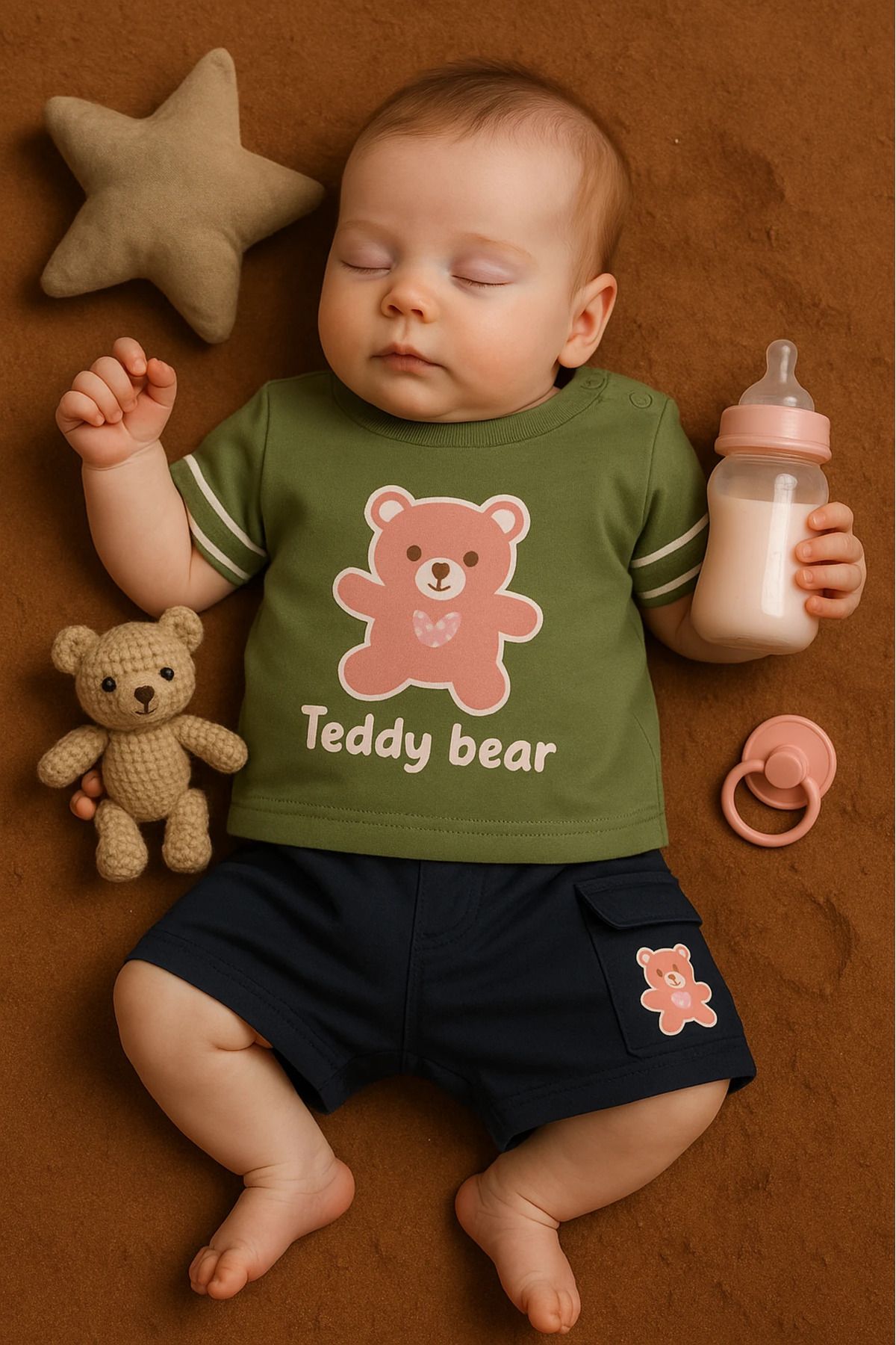 HAVUÇ BEBEK Kiddimax Yazlık Teddy Bear Ayıcık Baskılı 2’li Bebek Takım