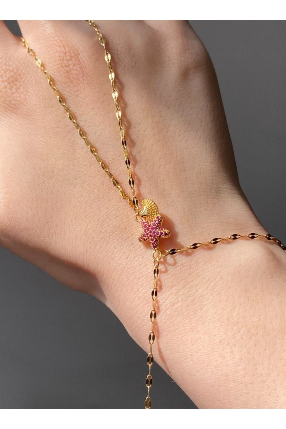 ZD JEWELRY Çelik Yaz Deniz Yıldızı ezme Pul Zincir Renkli Taşlı Kandın Şahmeran Bileklik