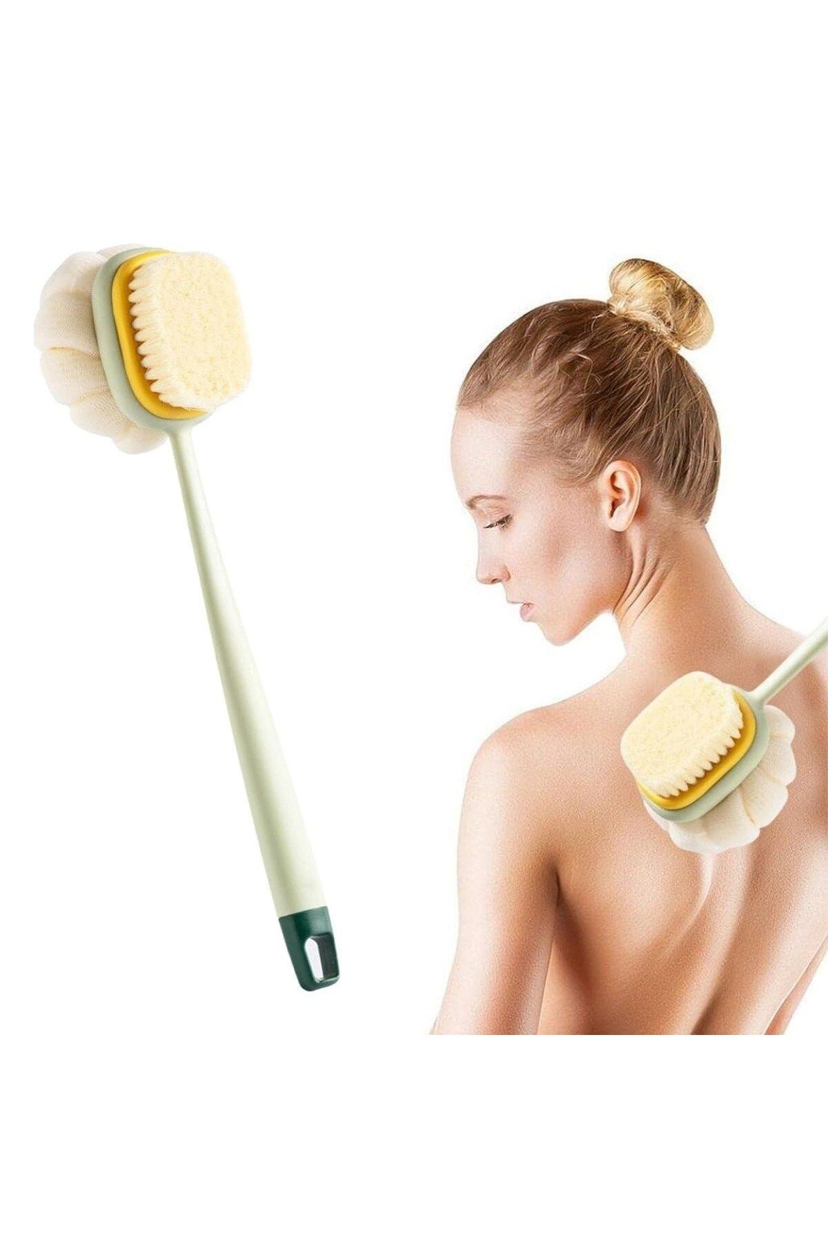 BirdoluSepet 2 si 1 Arada Çift Taraflı Uzun Saplı Fırçalı Banyo Vücut Sırt Fırçası Banyo Lifi