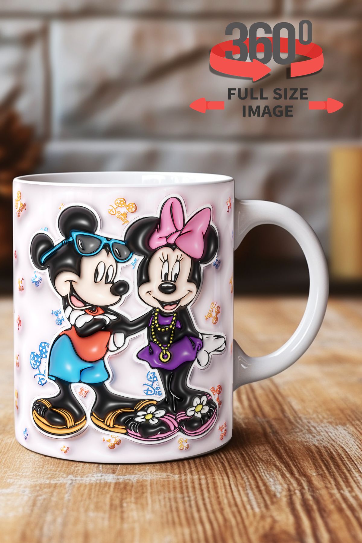 dijital moda tasarım 3D Kabartma Desen Efektli "Mickey" Kişiye Özel Hediyelik Porselen Kupa Bardak Minnie Goofy