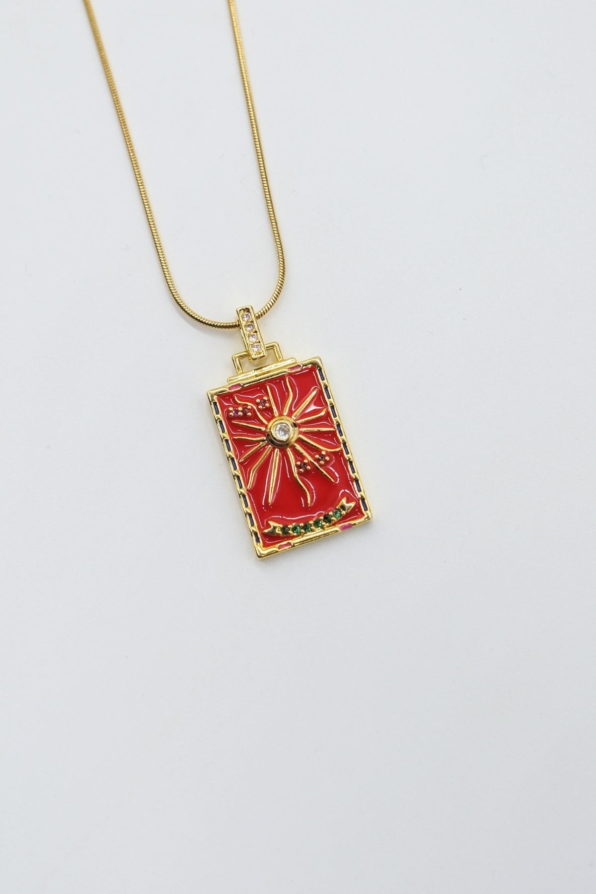 TAKIBOX Çelik Gold Renk Zincir Güneş Tarot Kolye