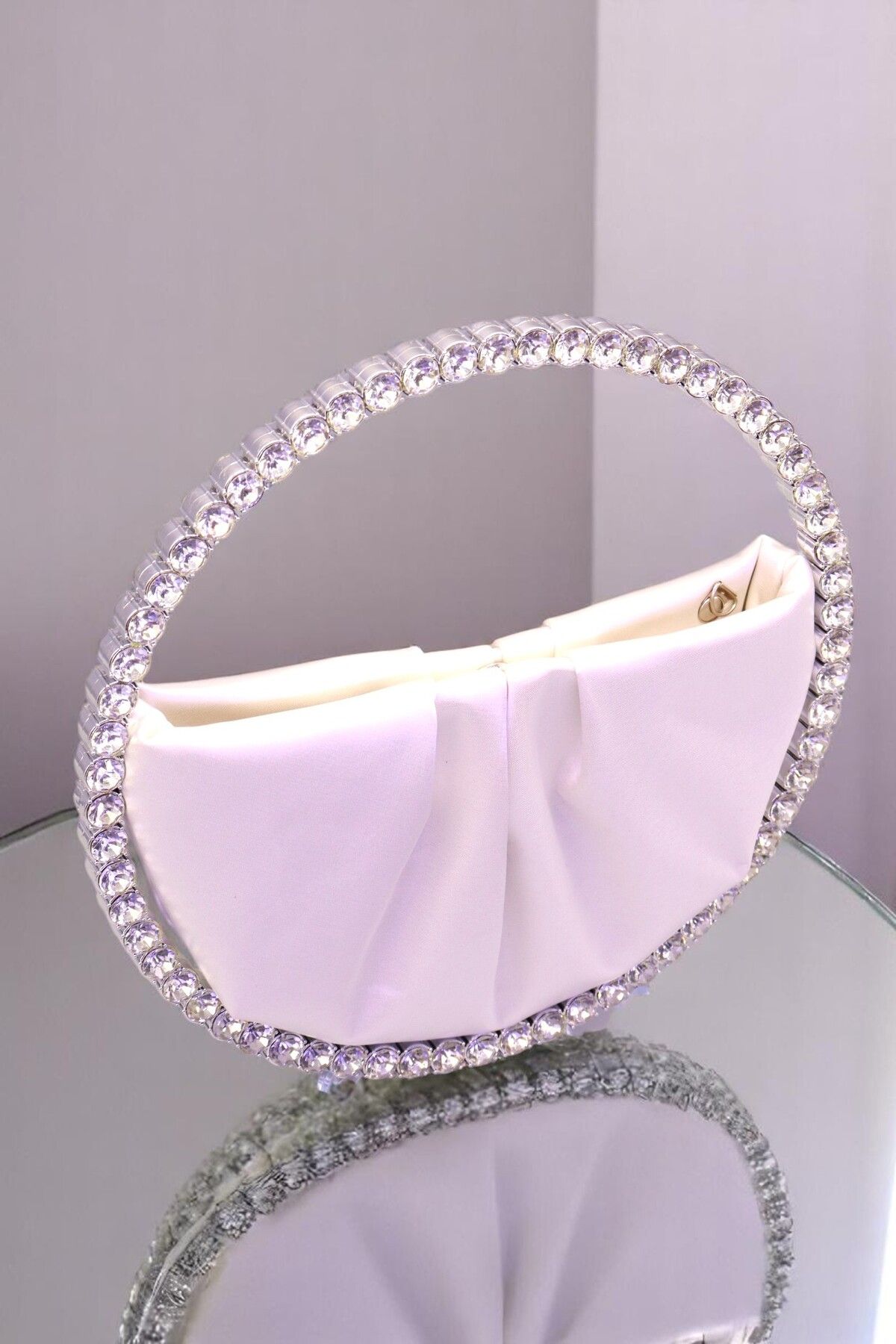 HFKY Kadın Kristal Taşlı Saten Abiye Çanta. Krem Clutch Abiye Çanta.crystal Stone Handbags.