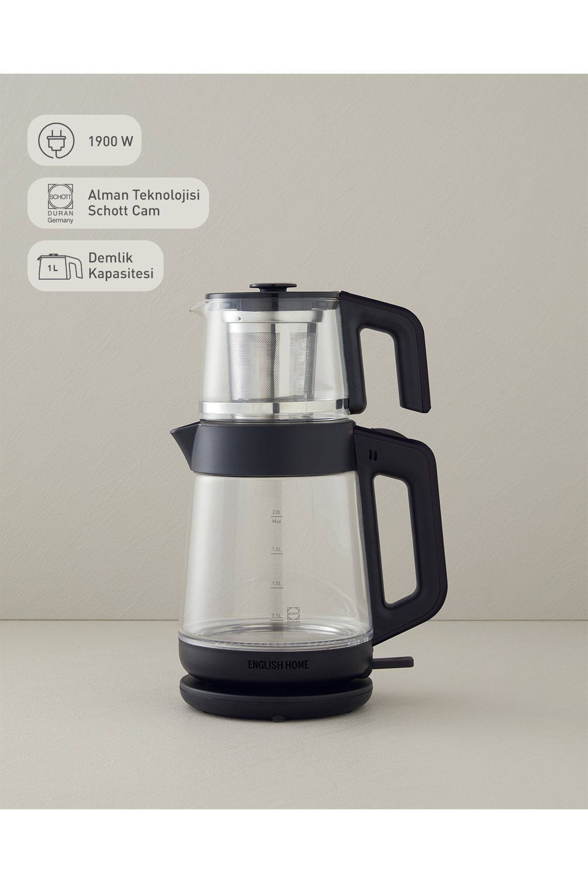 English HOME Cmk 6001 Glass Tea Maker And Kettle Black