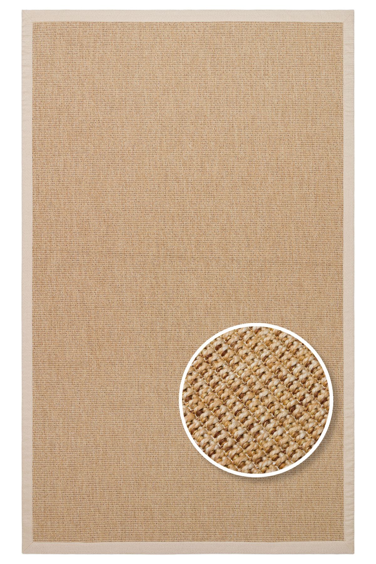 Eko Halı Eko Halı Ventura VNT 2702 Gold BRD Beige Hav Vermeyen Kolay Temizlenebilir Bordürlü Sisal Halı