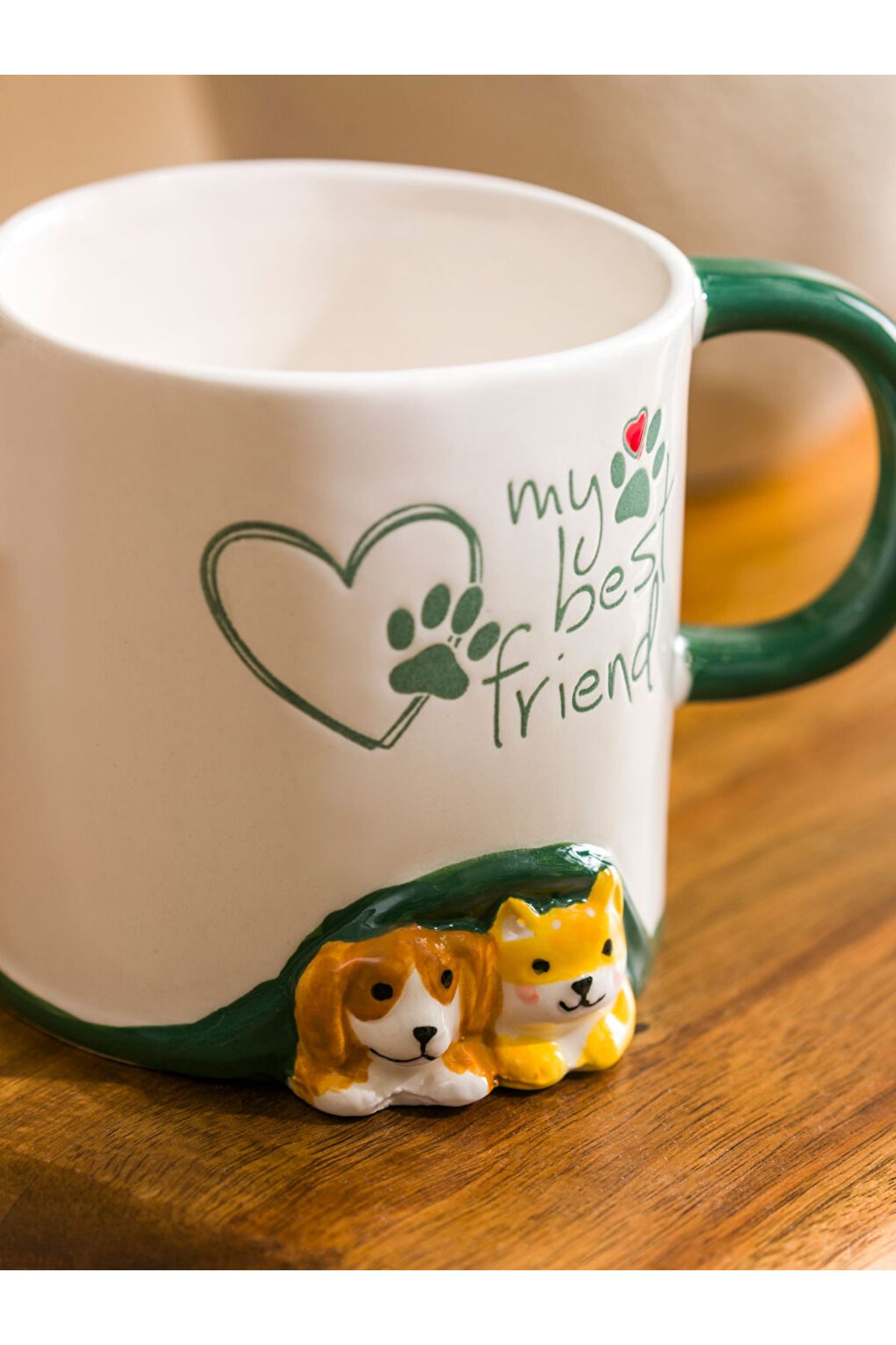 LC Waikiki My Best Friend Baskılı Sevimli Kedi-Köpek Figürlü Seramik Kupa 385 ml