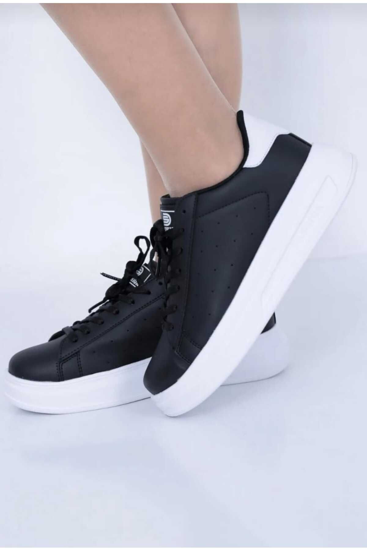 ButikSN collection Kadın Sneaker Spor Ayakkabı Bağcıklı Ortopedik Siyah