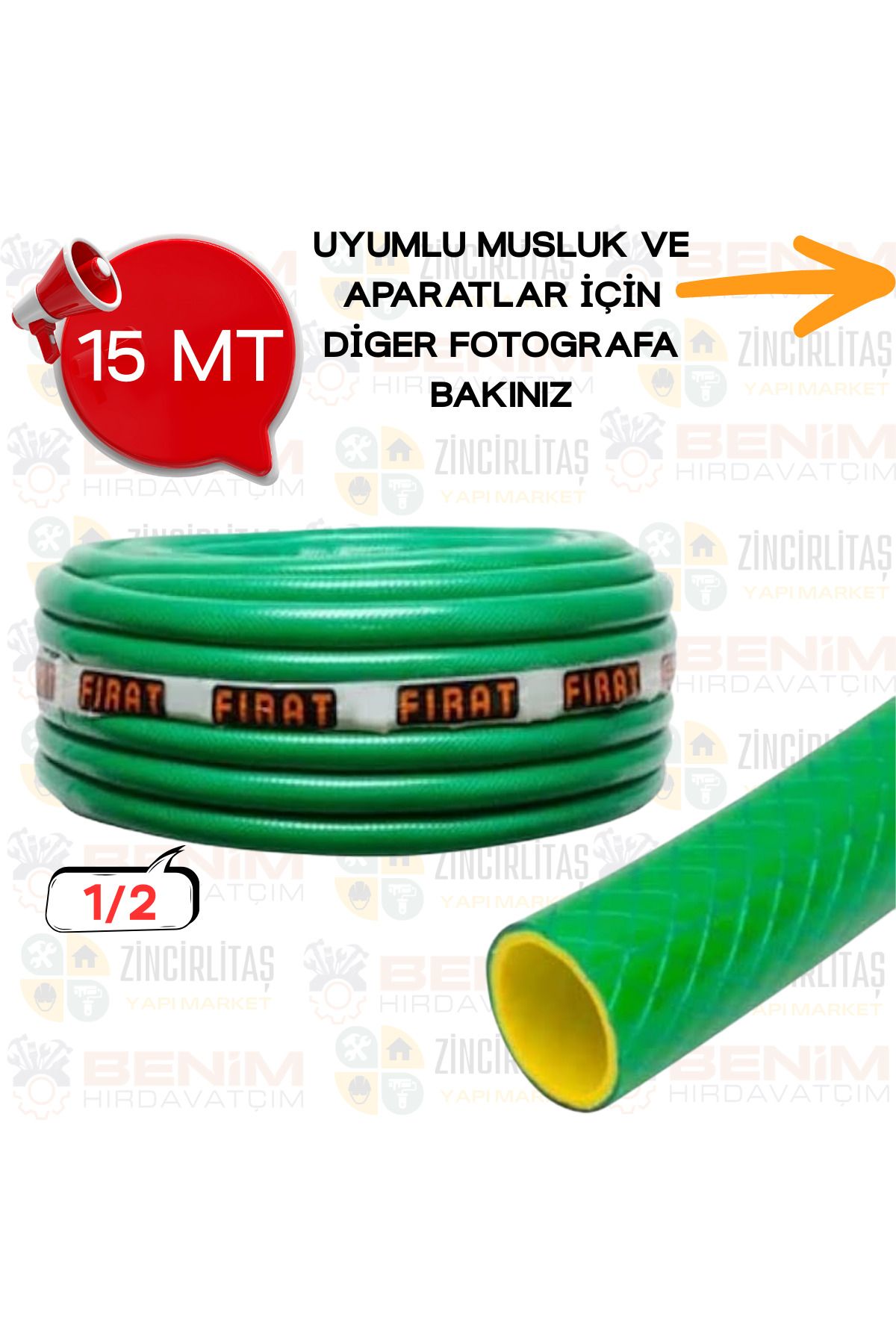 Benim Hırdavatcım BAHÇE HORTUMU / ARABA YIKAMA HORTUMU / BAHÇE SULAMA / BAHÇE / HORTUM / YIKAMA HORTUMU / 15 METRE