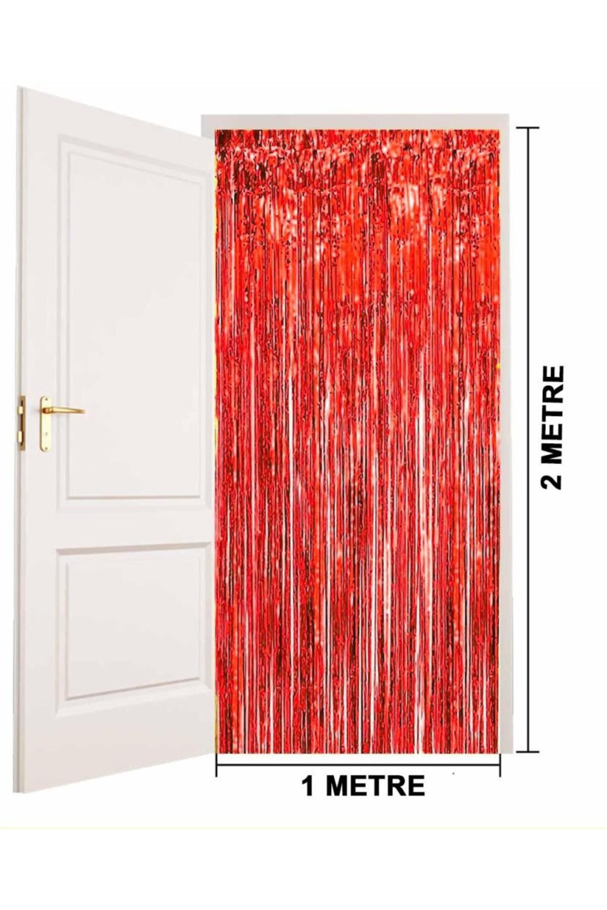 ÖYKÜ VE YİĞİT Kırmızı Renk Ekstra Metalize Parlak Saçaklı Arka Fon Perde İthal A Kalite 1x2 Metre