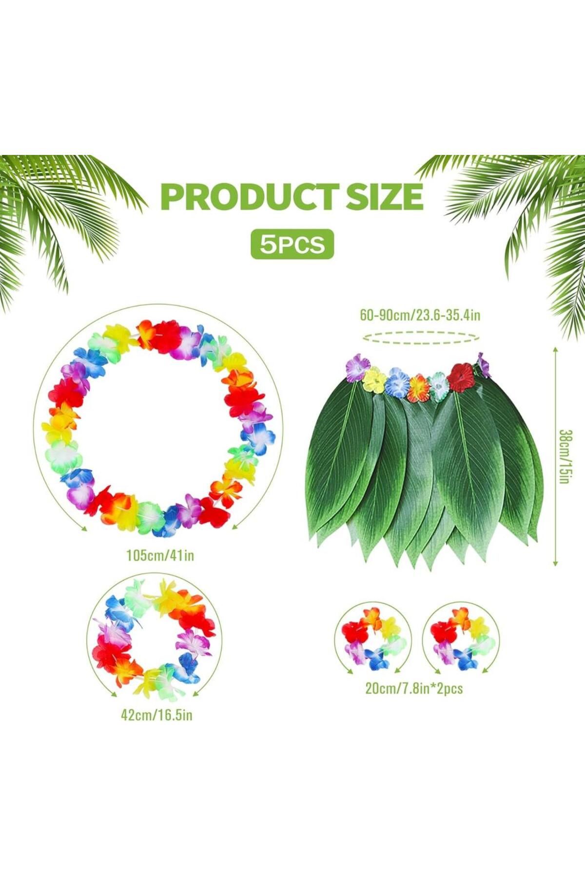 ÖYKÜ VE YİĞİT Çocuk Hawaii Kostüm Seti - Yaprak Etek & Hawaii Set - 5 Parça