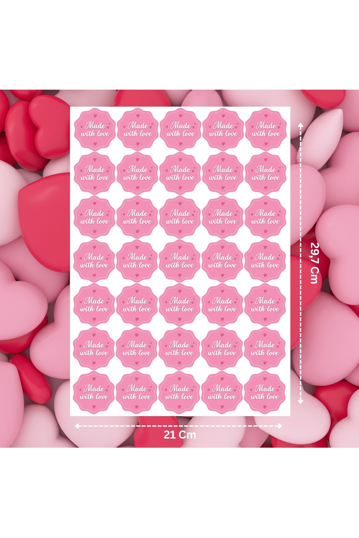 aldialiyor Yapışkanlı Sticker Made With Love Pembe Hediyelik Etiket 35 Adet 4cm x 4cm
