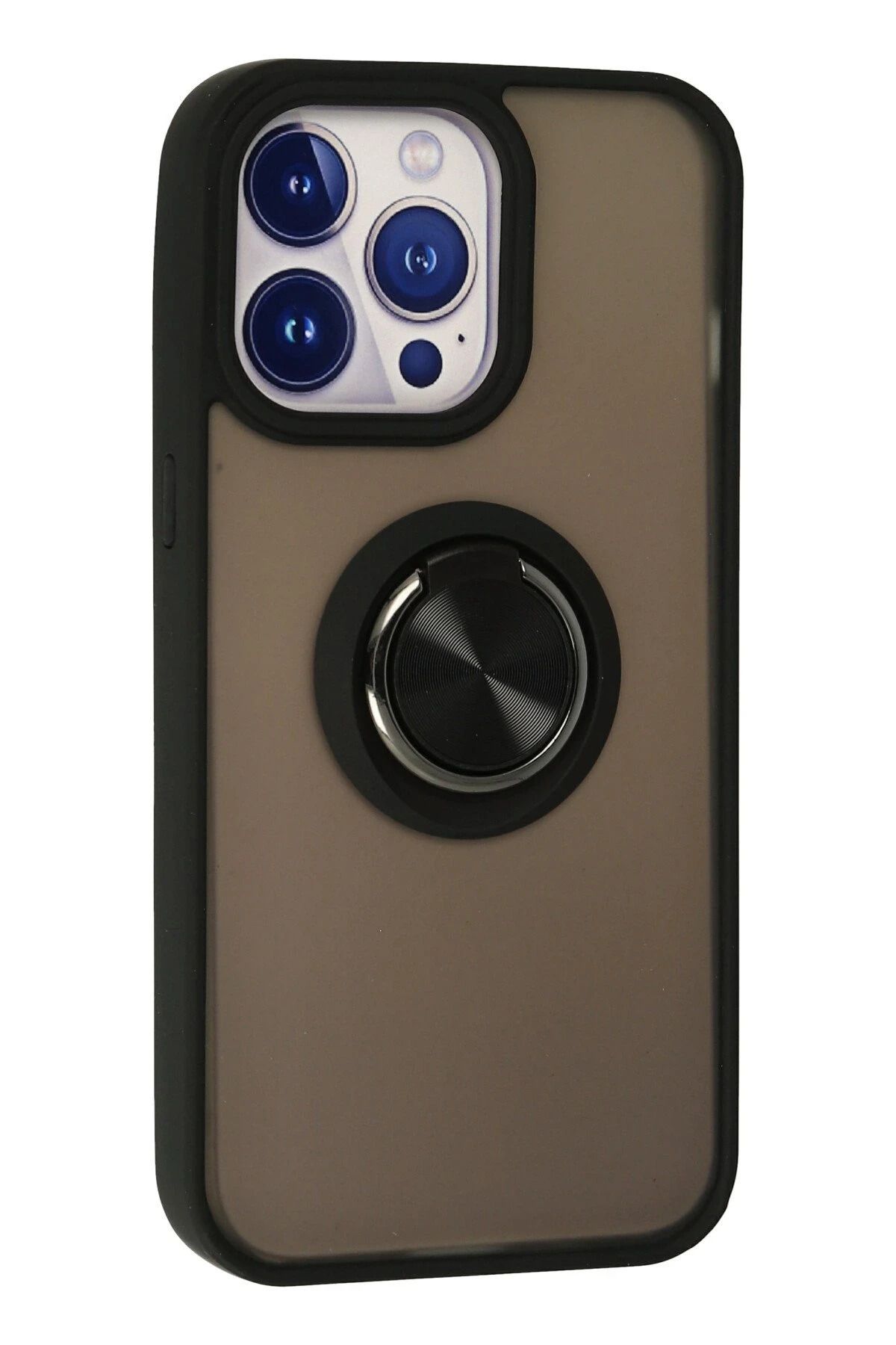 NewFace iPhone 15 Pro Kılıf Montreal Yüzüklü Silikon Kapak - Siyah WLZOR