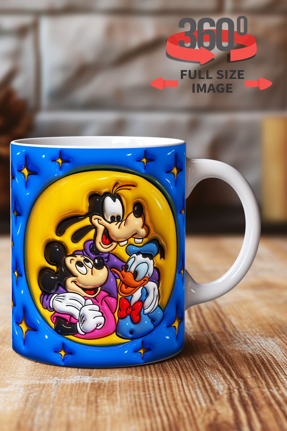 dijital moda tasarım 3D Kabartma Desen Efektli "Mickey" Kişiye Özel Hediyelik Porselen Kupa Bardak Minnie Goofy