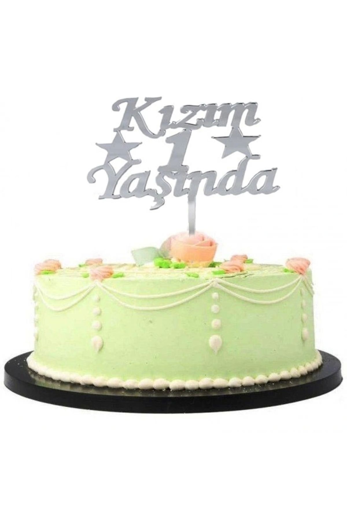STOREMAX Kızım 1 Yaşında İlk Yaş Doğum Günü Partisi Pleksi Pasta Süsü Gümüş Renk (5047)