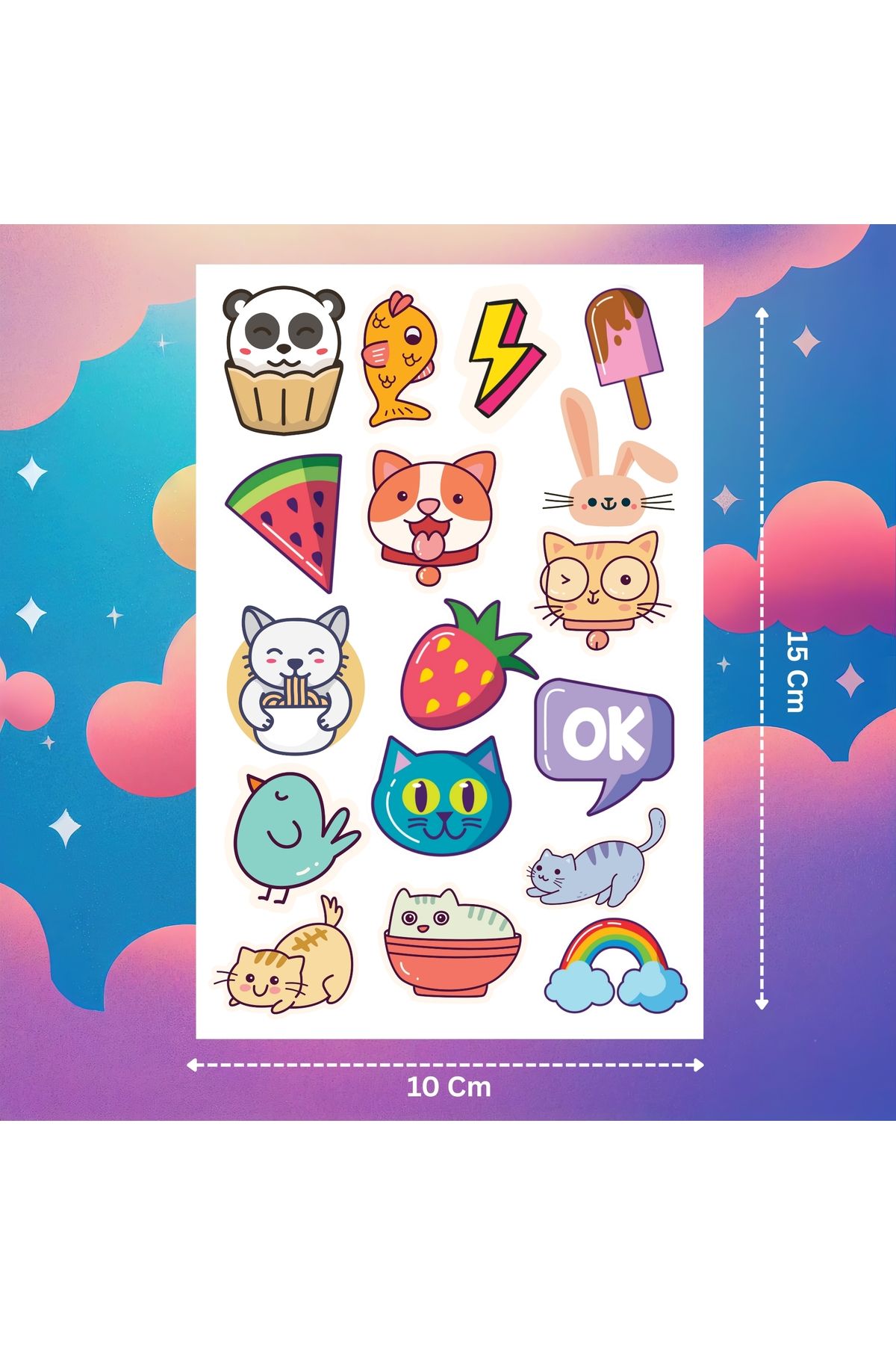 aldialiyor Sevimli Hayvan Sticker Laptop Tablet , Ajanda Etiket Seti 17 Adet Uzun Kenar 3 cm