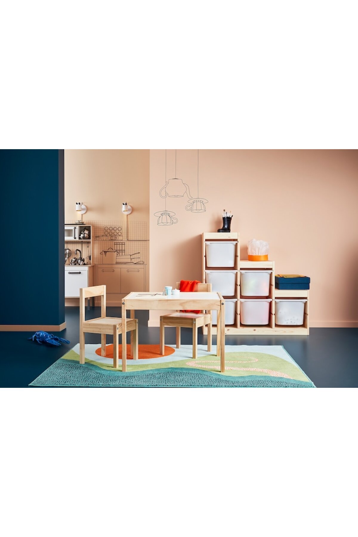 طاولة أطفال مع كرسيين, أبيض/صنوبر