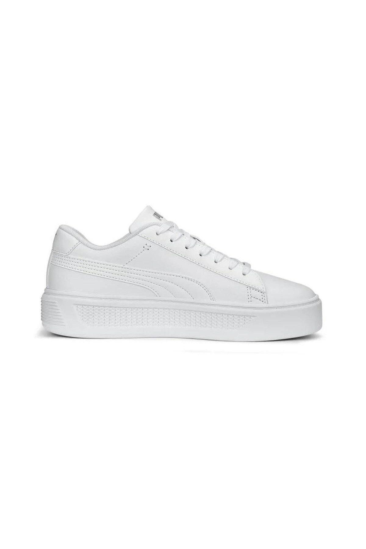 Puma 390758 01 Smash Platform V3 Beyaz-Silver Kadın Spor Ayakkabı