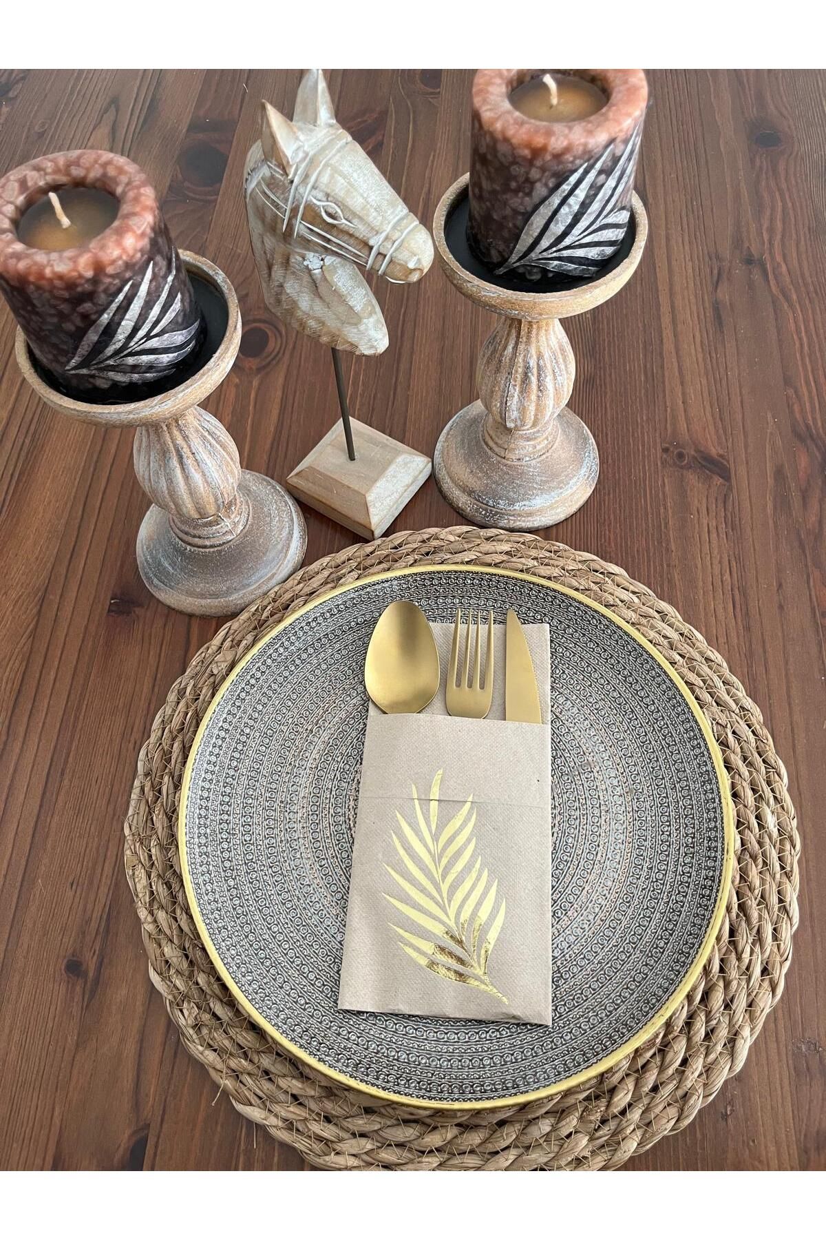 kidspartim Gold Yaldızlı Kraft Yaprak Cepli Kanguru Peçete 12 Adet