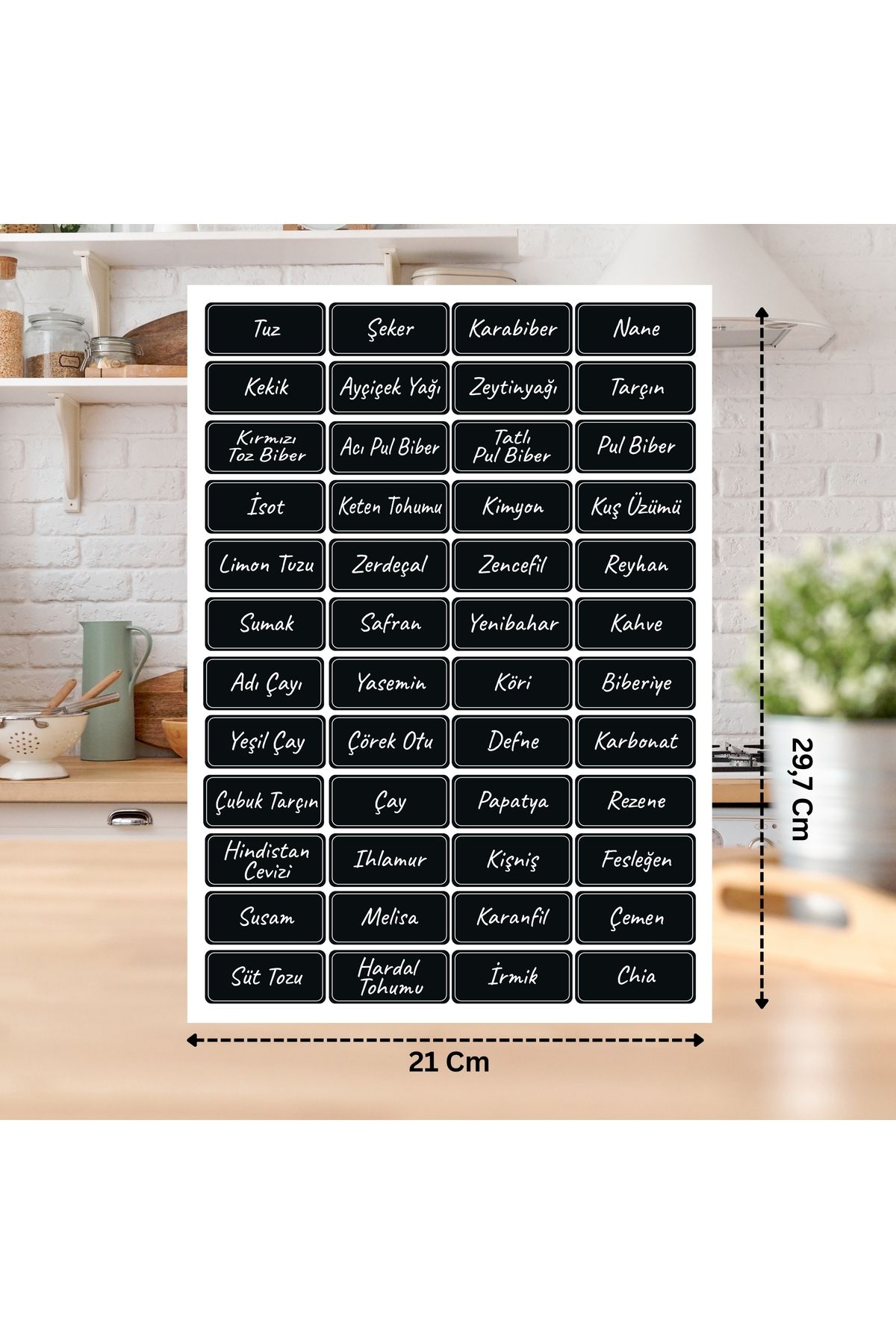 aldialiyor 96 Adet Siyah Beyaz Yazılı Kavanoz Etiketi 5x2,2 cm Baharat Bakliyat Çay Kahve Sticker Etiket