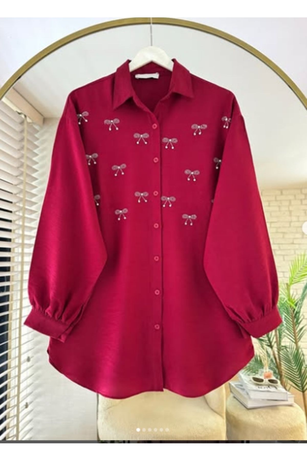 Butik Eylül ,Fiyonk Nakışlı Keten Gömlek