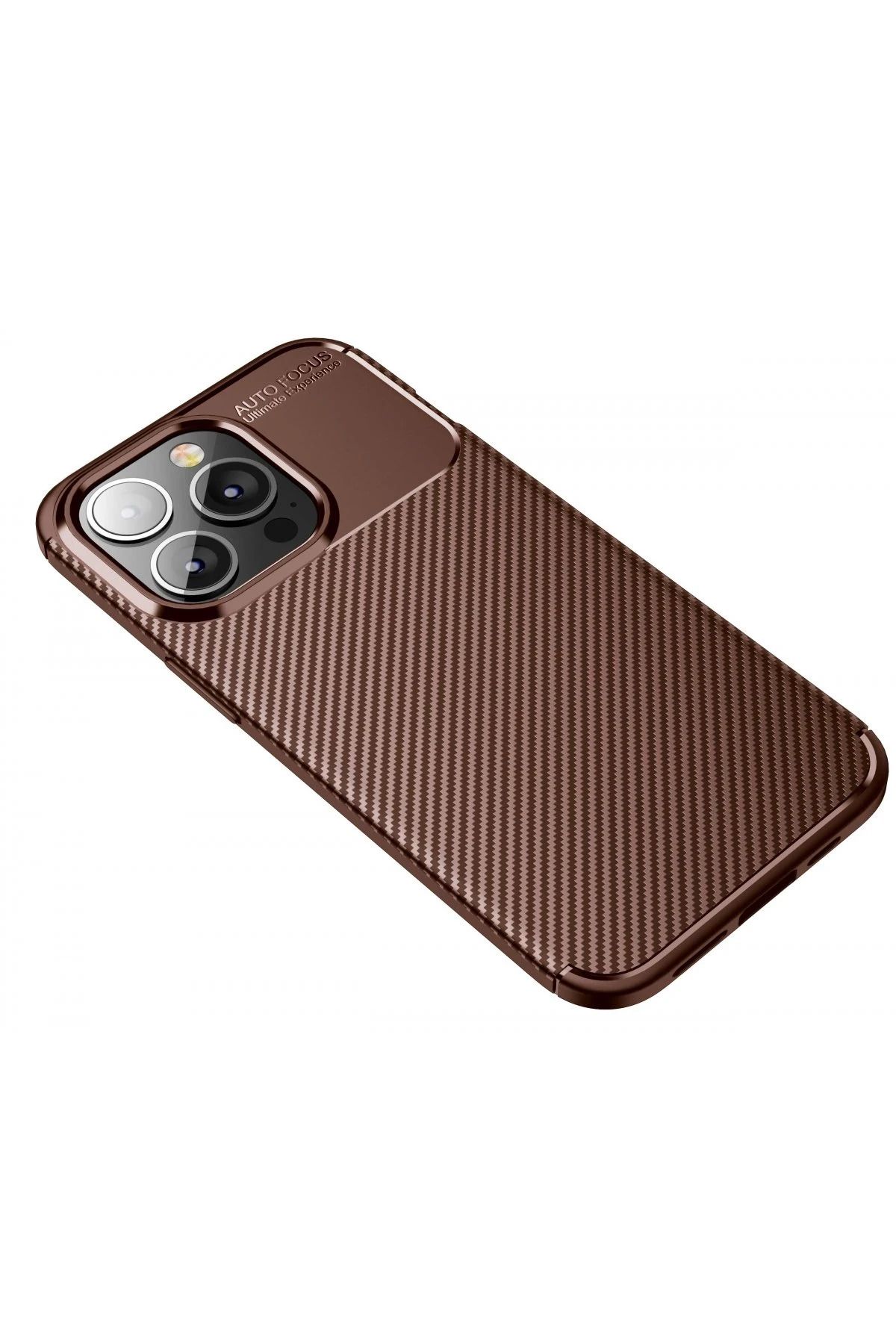 NewFace iPhone 13 Pro Max Kılıf Auto Focus Karbon Kapak - Kahverengi WLZOR