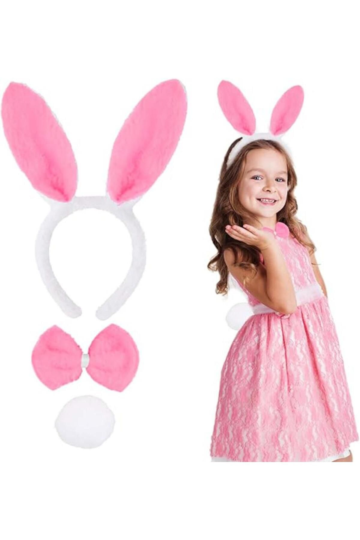 ÖYKÜ VE YİĞİT Pembe Tavşan Kostüm Seti – Taç, Papyon, Ponpon (12’li Paket)